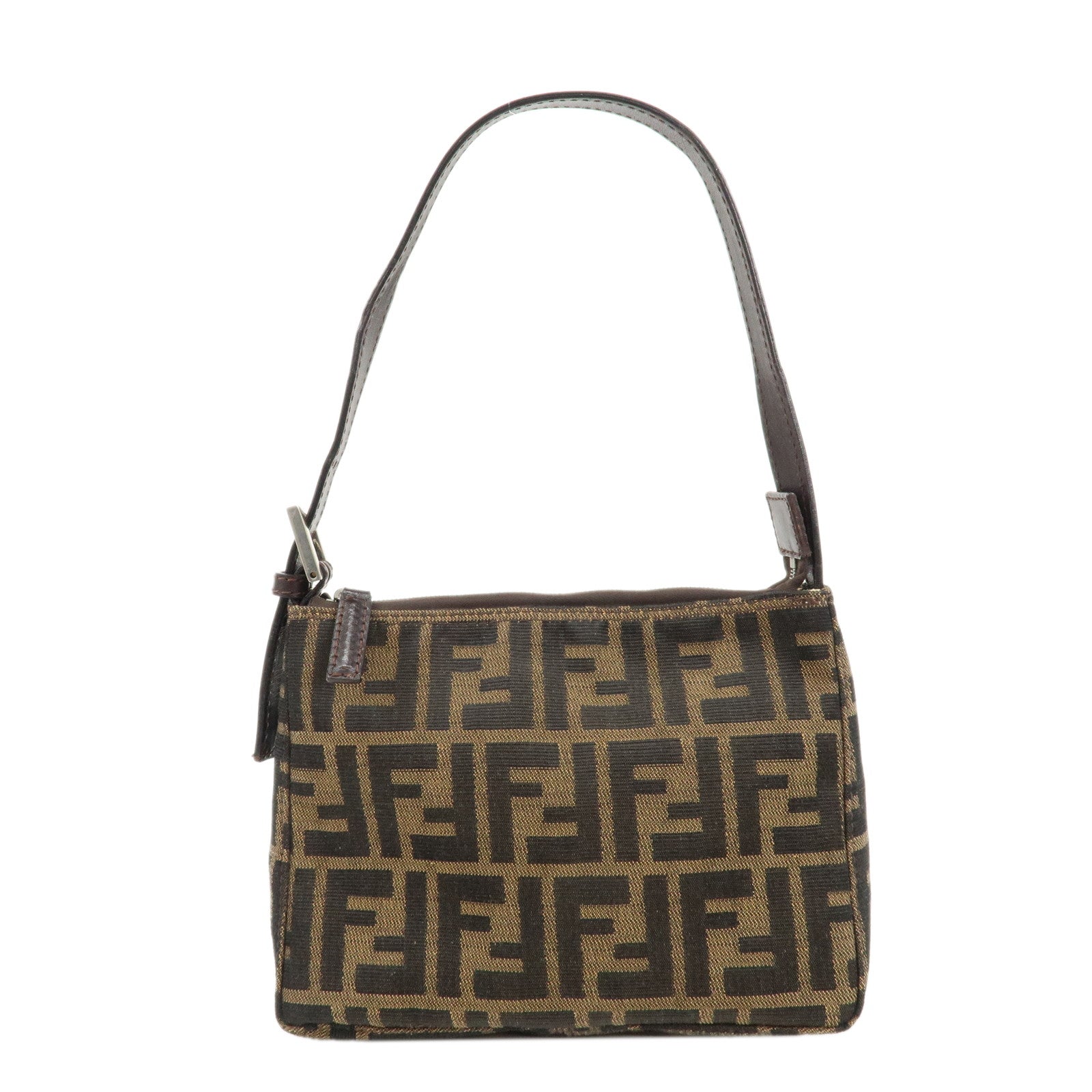 FENDI-Zucca-Canvas-Leather-Shoulder-Bag-Brown-Black-26810