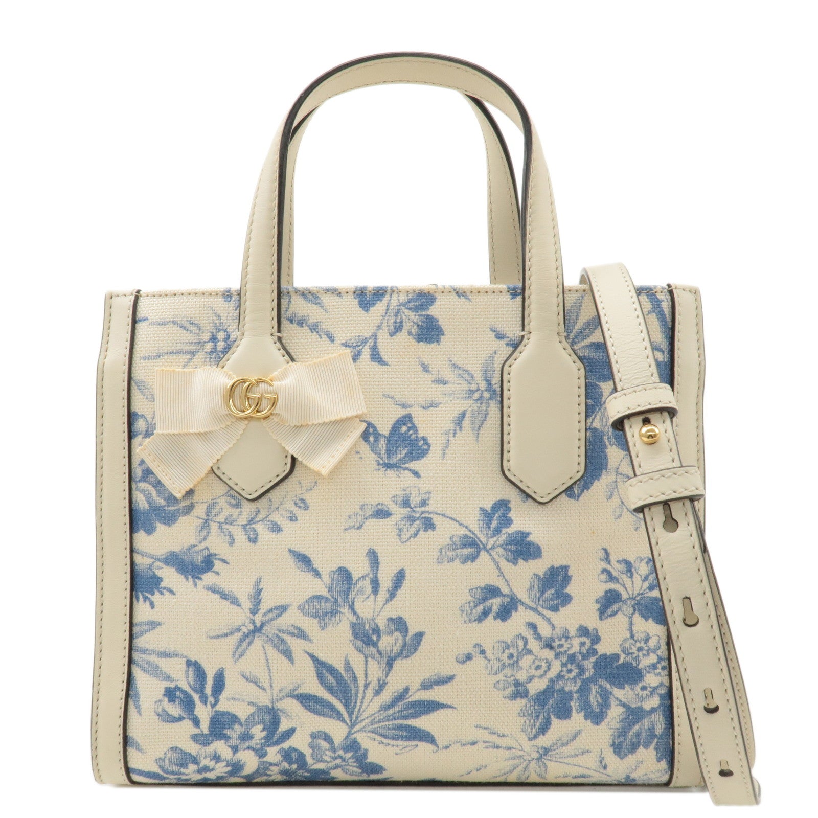 GUCCI GG Ribbon Japan Limited 2way Shoulder Bag White Blue 443089