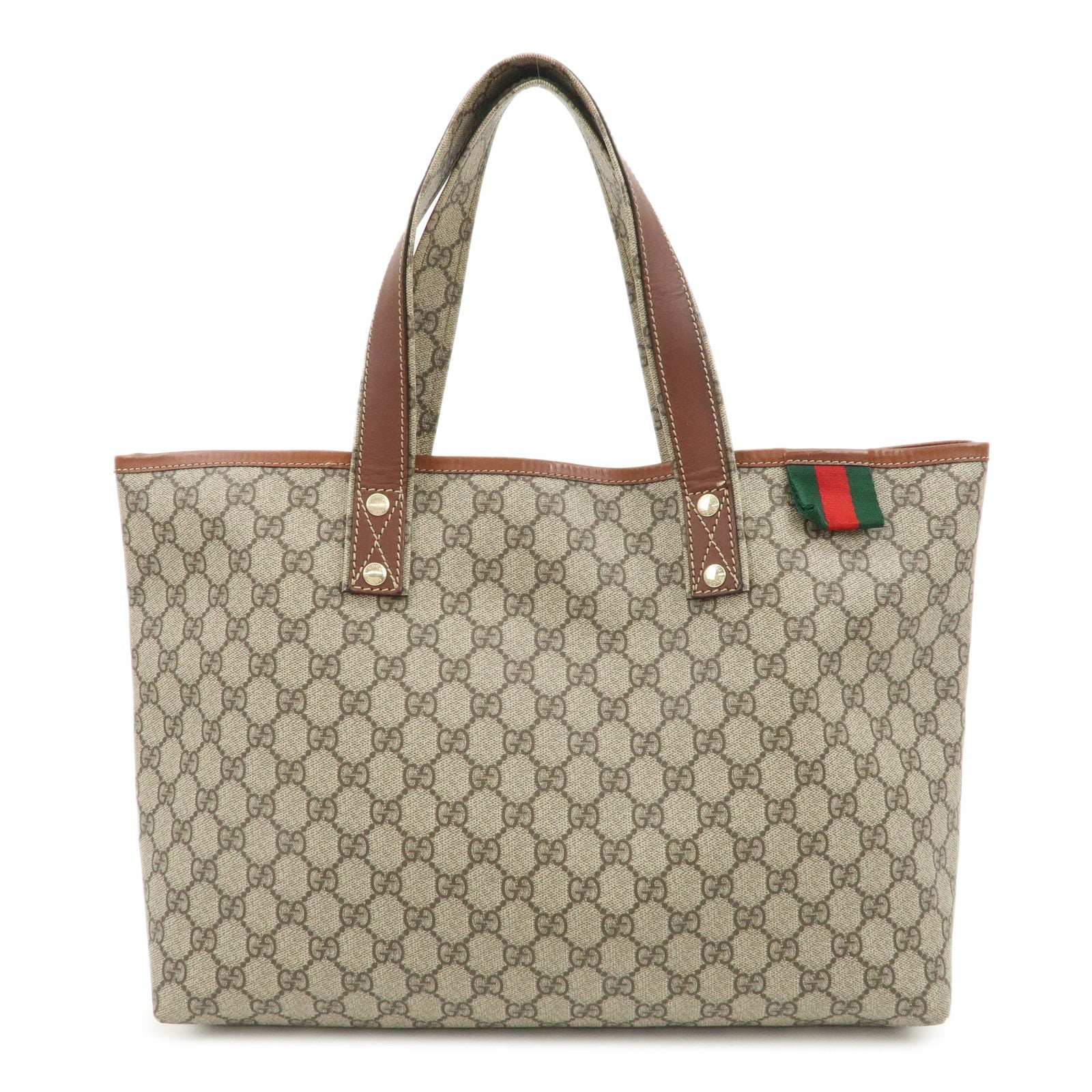 GUCCI-Sherry-GG-Supreme-Leather-Tote-Bag-Beige-Brown-211134