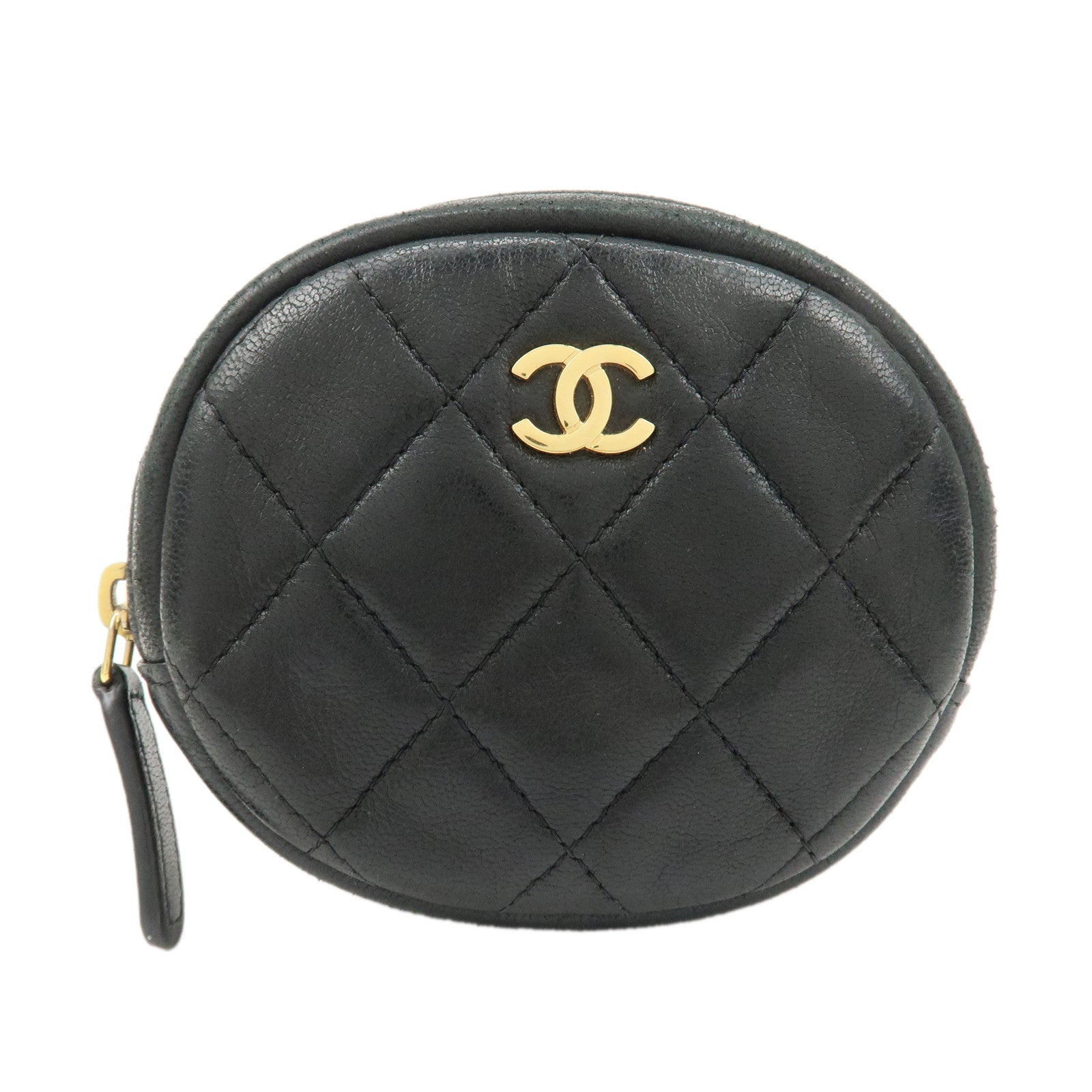 CHANEL-Matelasse-Lamb-Skin-COCO-Mark-Coin-Case-Black