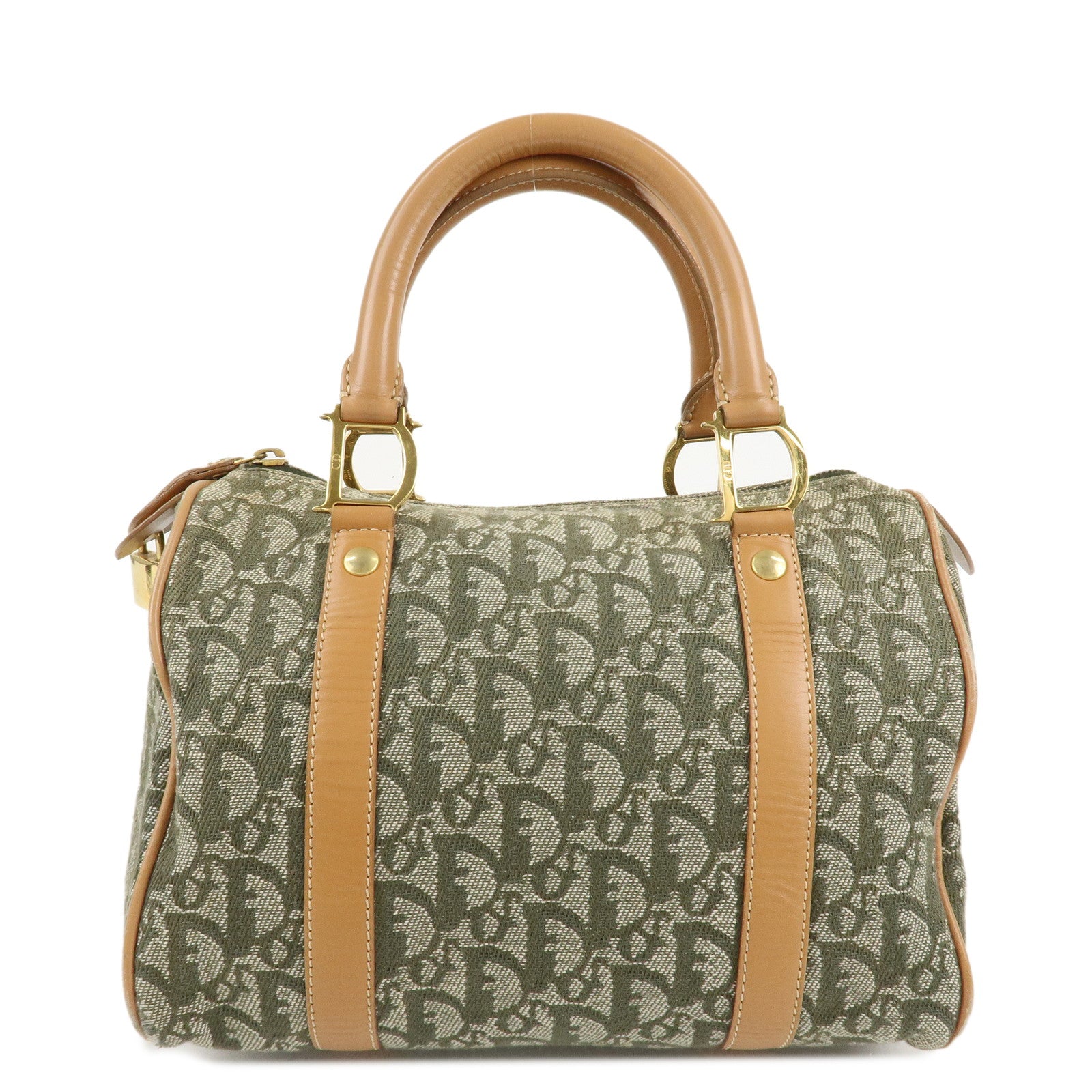 Christian-Dior-Trotter-Canvas-Leathr-Mini-Boston-Bag-Green