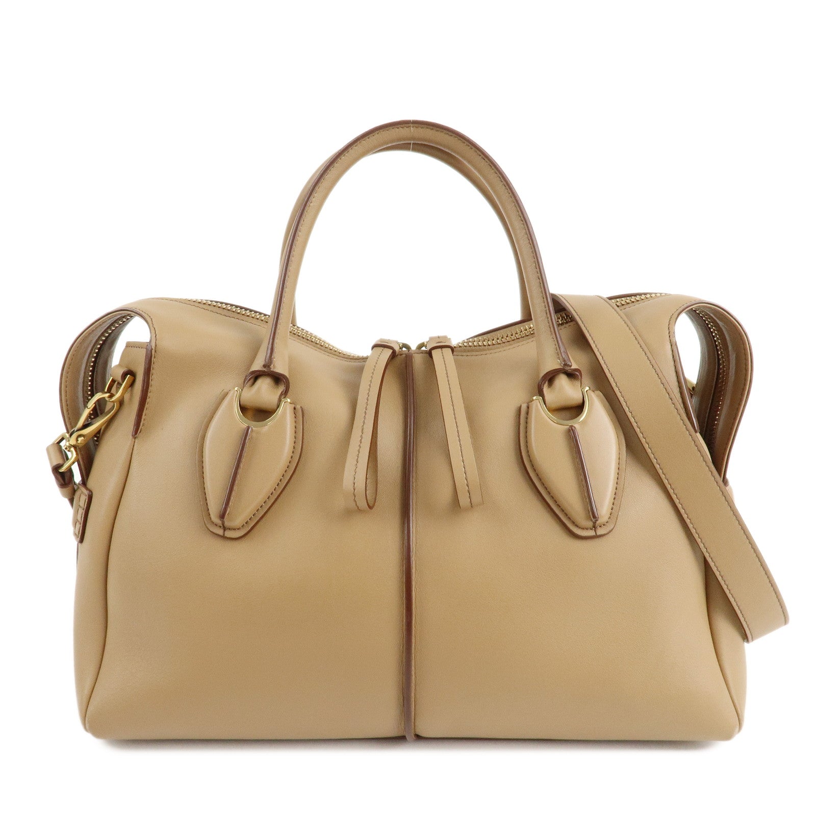 TOD'S-D-Styling-Leather-2Way-Shoulder-Bag-Hand-Bag-Beige