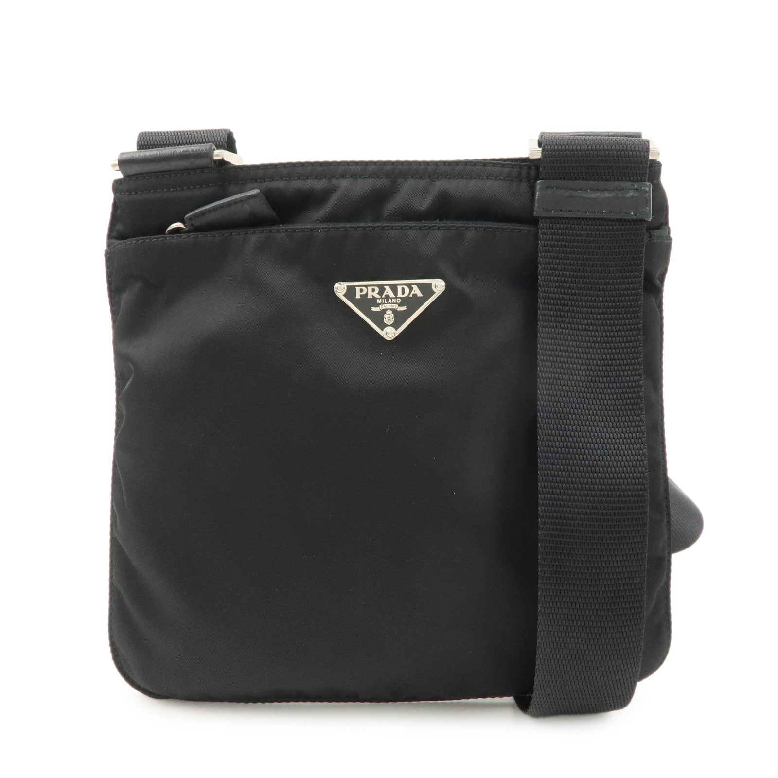 PRADA-Triangle-Logo-Nylon-Leather-Shoulder-Bag-Crossbody-Bag-Black