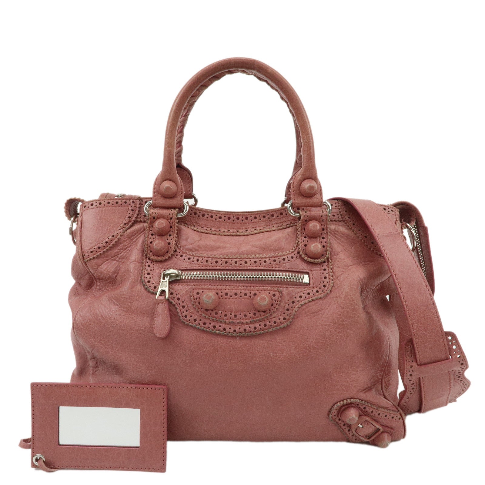 BALENCIAGA-Leather-Giant-Velo-2Way-Bag-Hand-Bag-Pink-258045