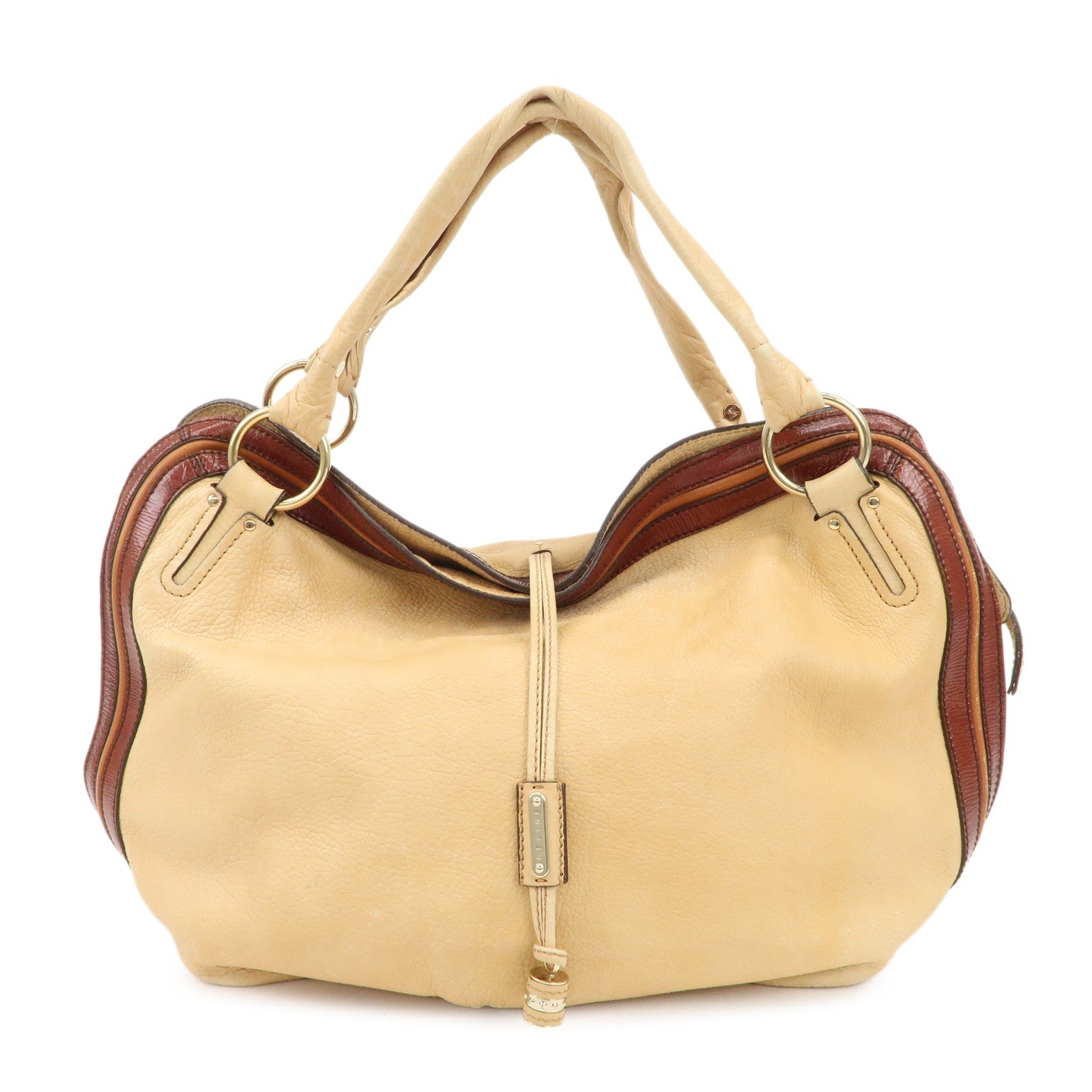 CELINE-Bitter-Sweet-Leather-Shoulder-Bag-Beige-Brown-Gold-Hardware