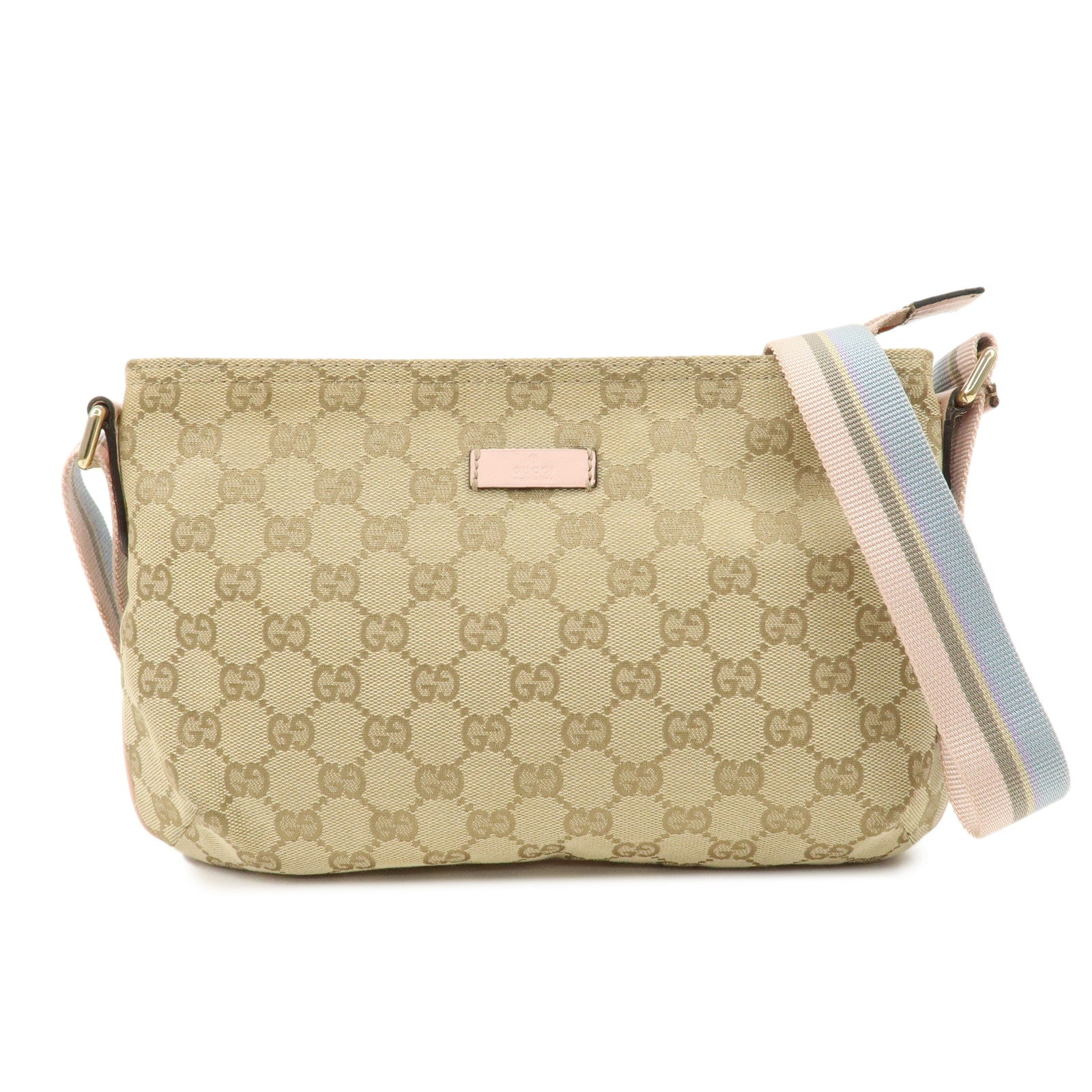 GUCCI-GG-Canvas-Leather-Shoulder-Bag-Beige-Pink-189749