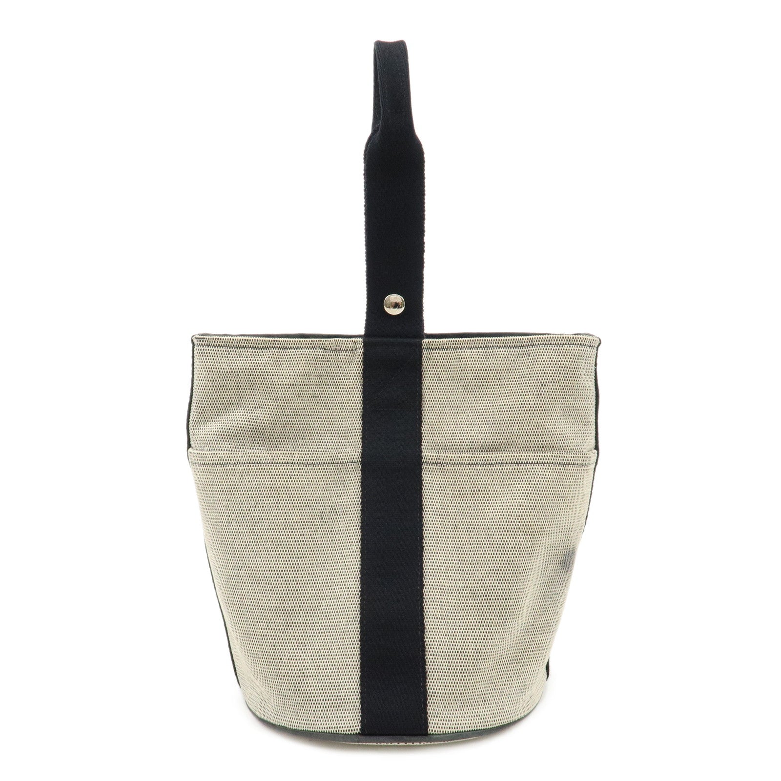 HERMES-Canvas-Saxo-MM-Hand-Bag-Tote-Bag-Ivory-Black