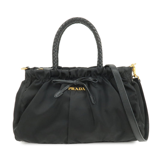 PRADA-Nylon-Leather-Ribbon-2Way-Shoulder-Bag-Black-BN1631