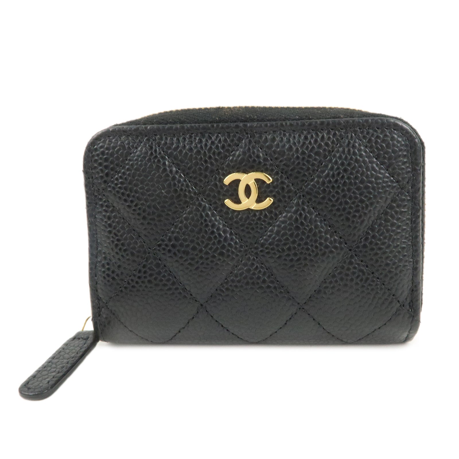 CHANEL-Matelasse-Caviar-Skin-Round-Zipper-Coin-Case-Black-A69271