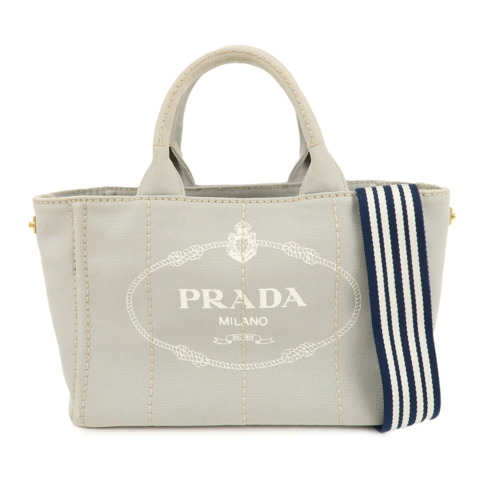 PRADA-Canapa-Mini-Canvas-2Way-Bag-Tote-Bag-Gray-Navy-1BG439