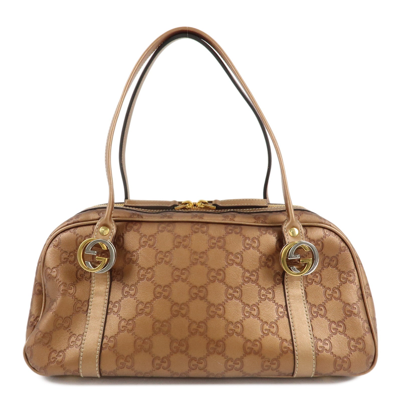 GUCCI-Guccissima-GG-Twins-Leather-Mini-Boston-Bag-Brown-232958-F/S