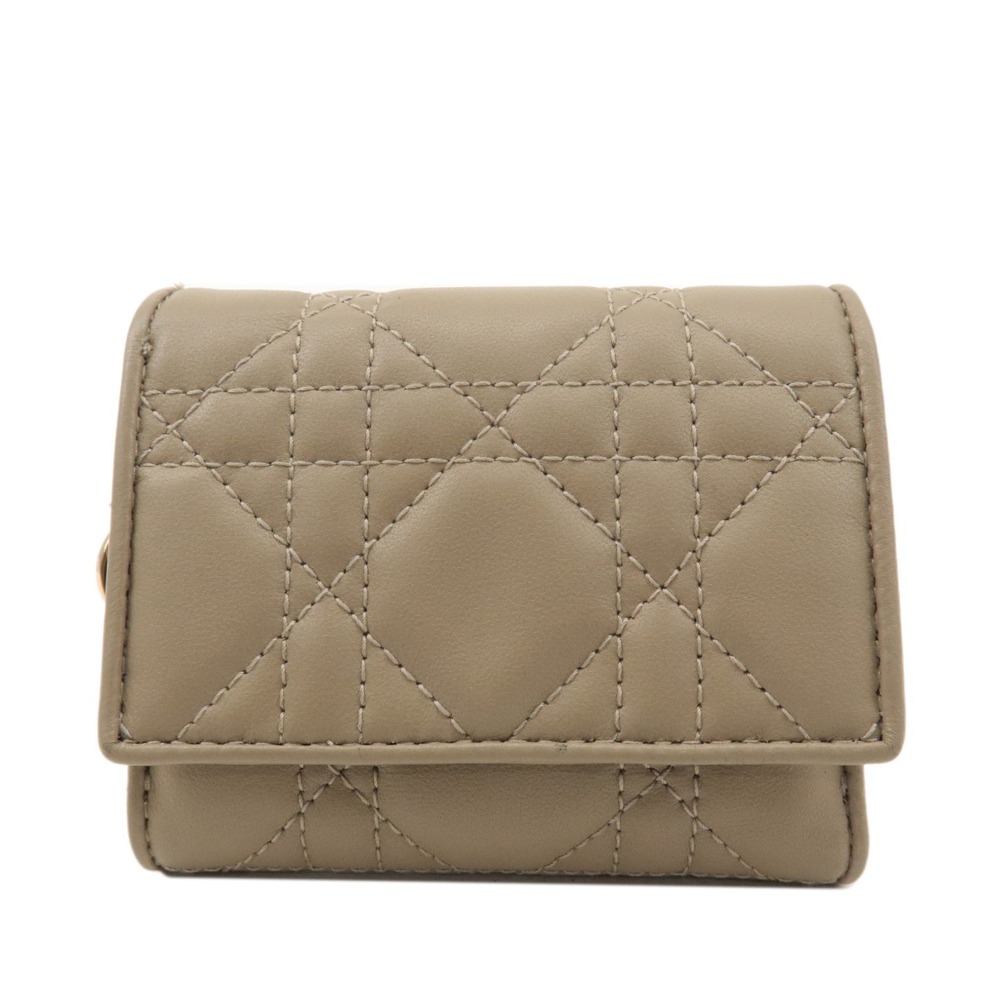 Christian Dior Lady Dior Leather Tri-fold Wallet Beige