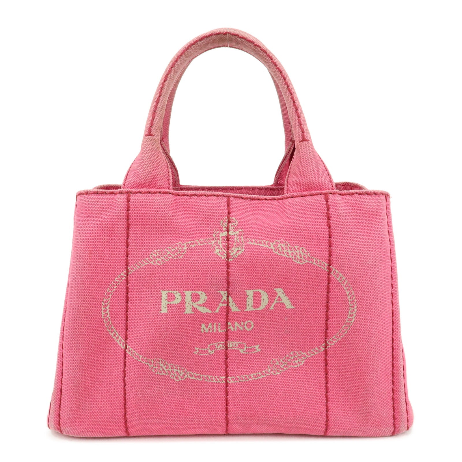 PRADA-Logo-Canapa-Mini-Canvas-Tote-Bag-Hand-Bag-Pink-BN2439