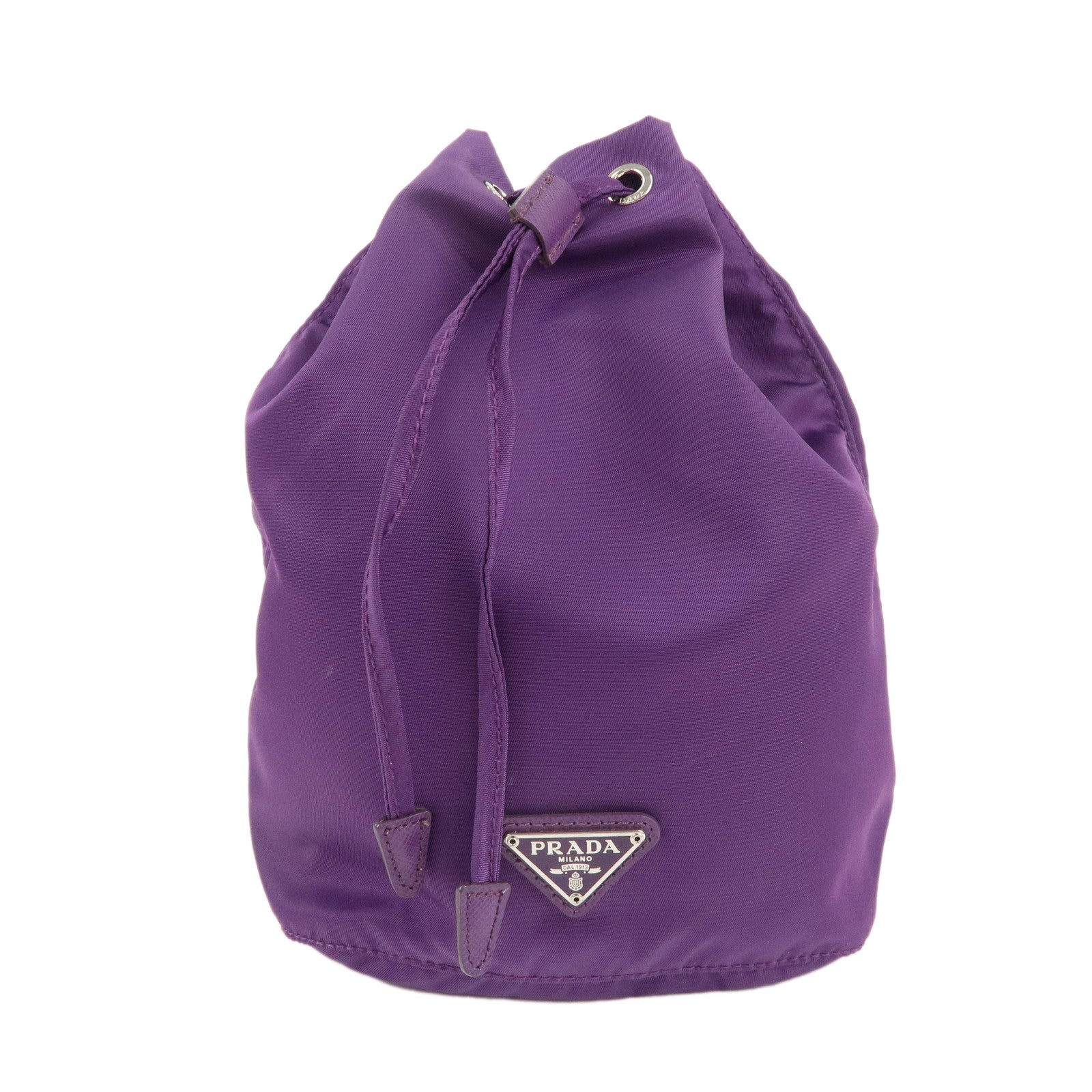 PRADA Nylon Leather Drawstring Pouch Purple 1NA369