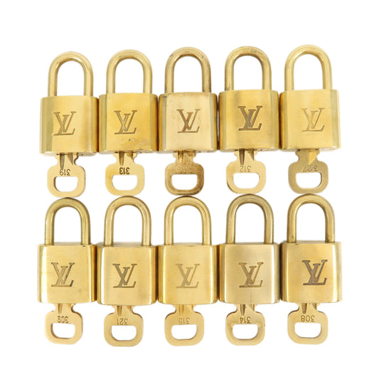 Louis-Vuitton-Set-of-10-Lock-&-Key-Cadena-Key-Lock-Gold