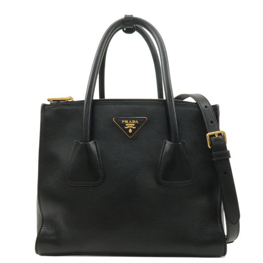 PRADA-Logo-Leather-2way-Bag-Hand-Bag-Shoulder-Bag-Black