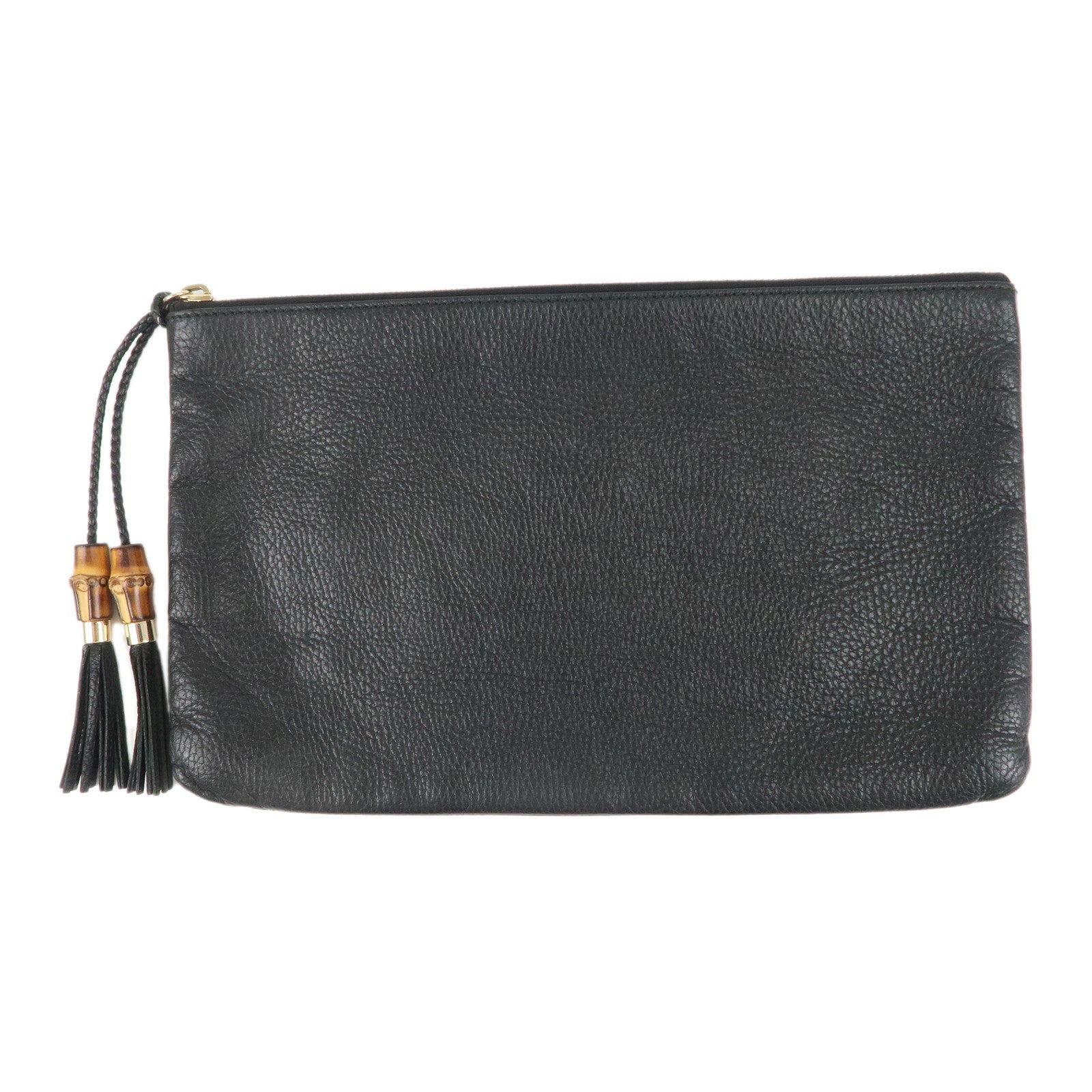 GUCCI Bamboo Leather Clutch Bag Black 449653