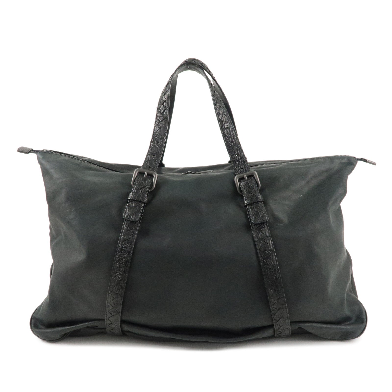 BOTTEGA-VENETA-Spinnaker-Leather-Boston-Bag-Black-244901