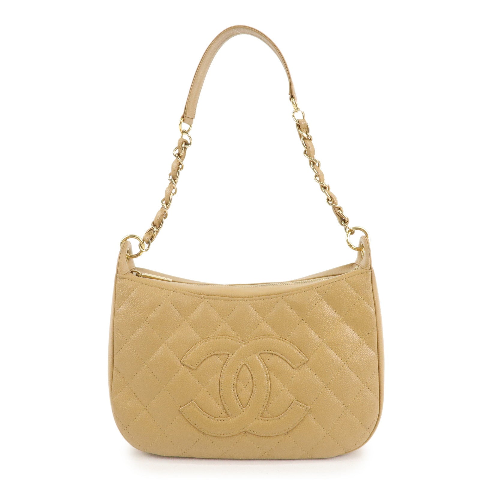 CHANEL-COCO-Mark-Matelasse-Shoulder-Bag-Caviar-Skin-Beige