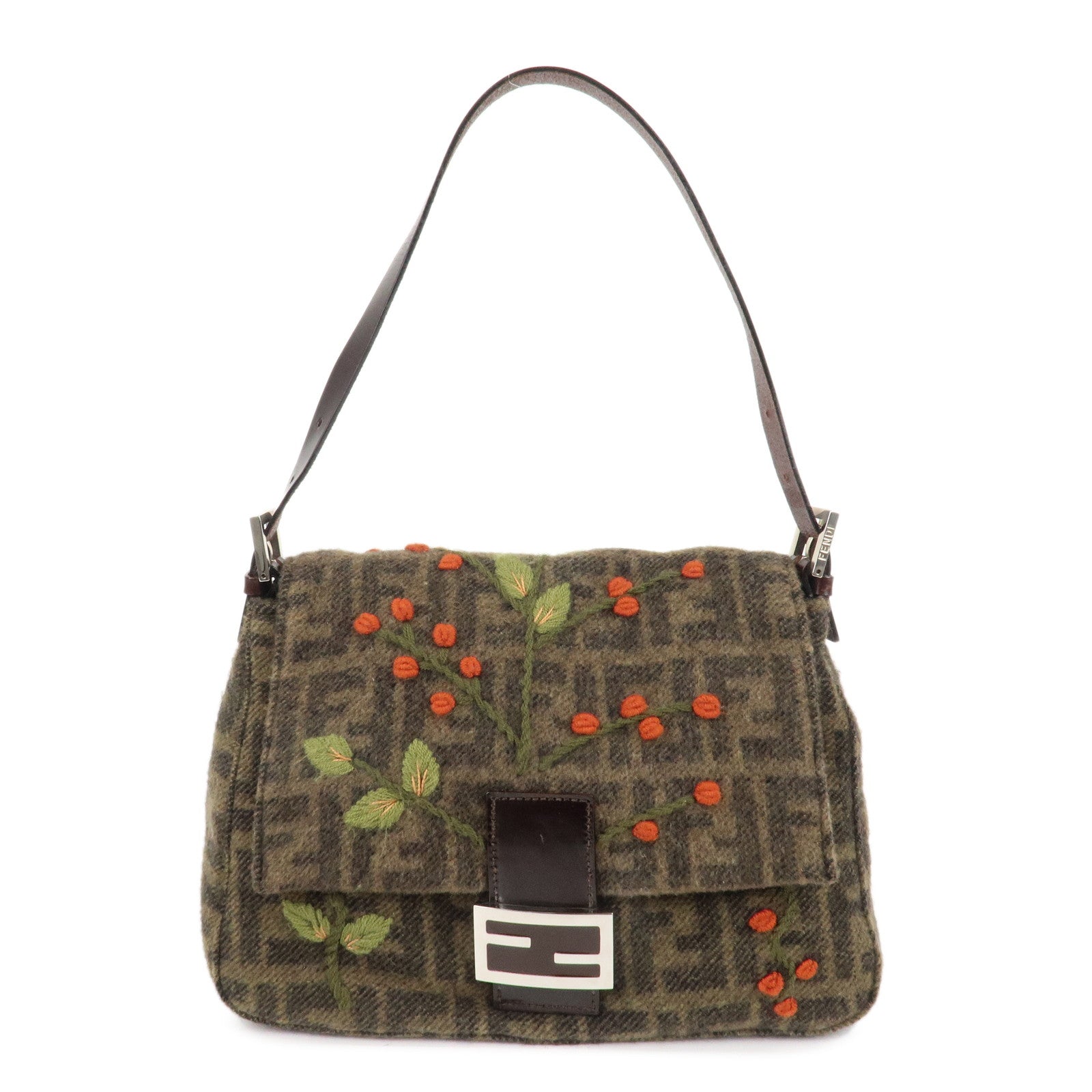 FENDI-Mamma-Baguette-Zucca-Wool-Leather-Shoulder-Bag-Flower