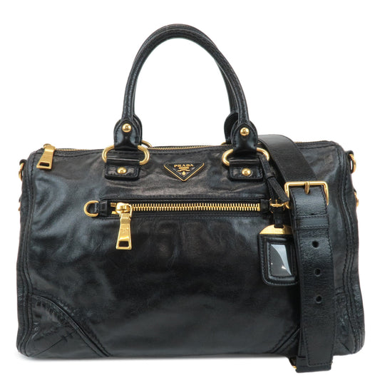 PRADA-Logo-Leather-2WAY-Bag-Shoulder-Bag-Hand-Bag-Black-Nero