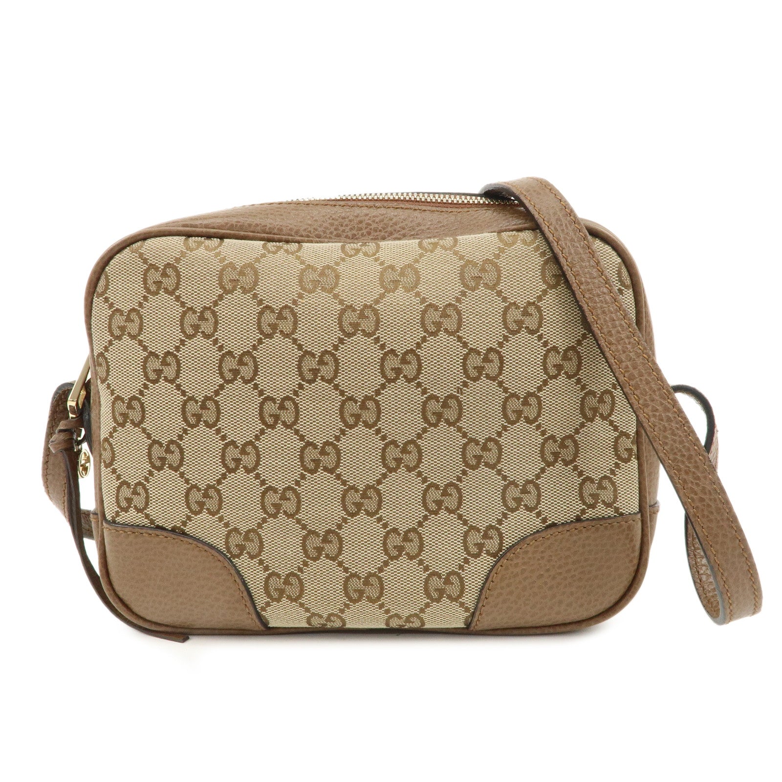 Authe-GUCCI-GG-Canvas-Leather-Shoulder-Crossbody-Bag-Beige-Brown-449413