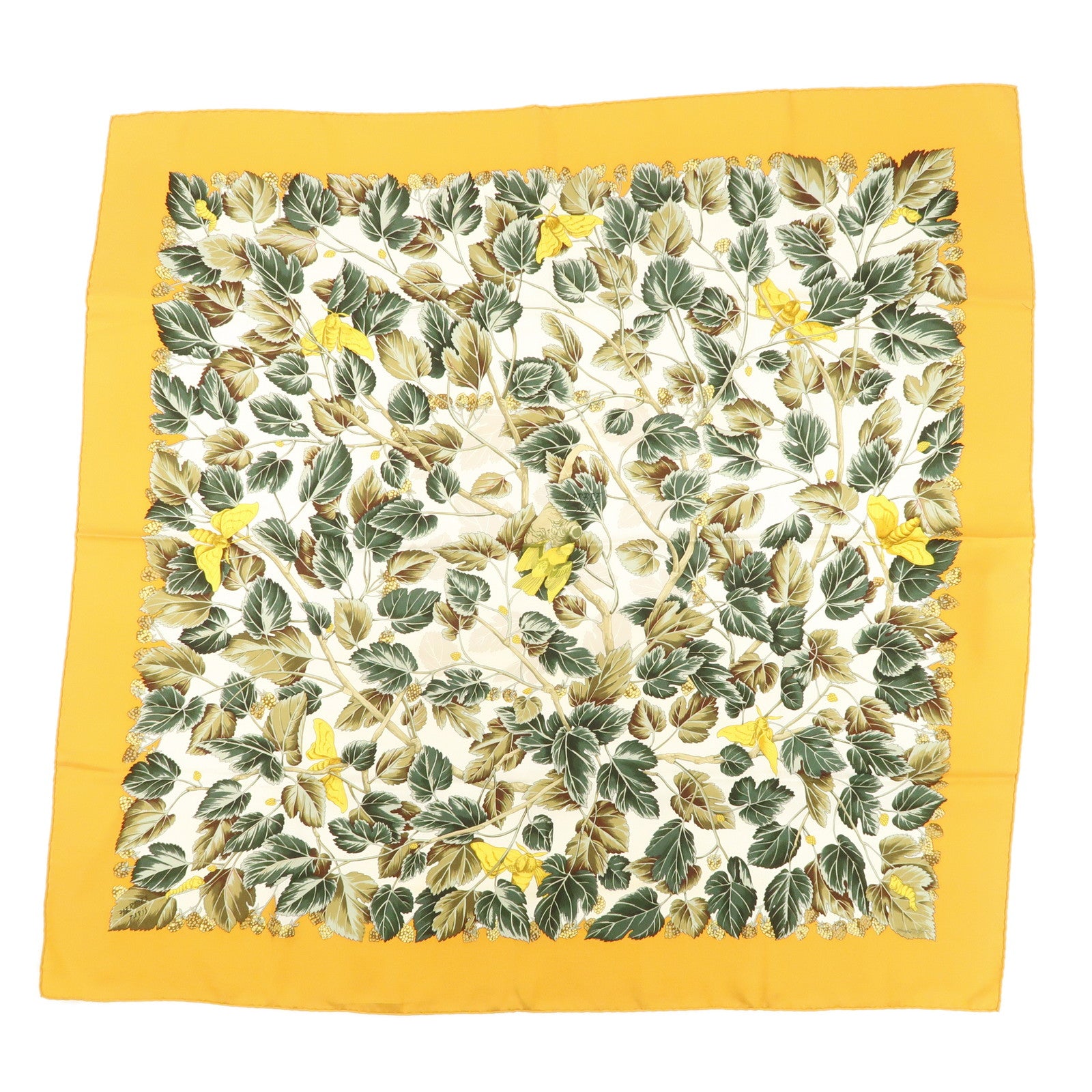 HERMES-Carre-90-Silk-100%-Scarf--l'ARBRE-de-SOiE-Orange-Green