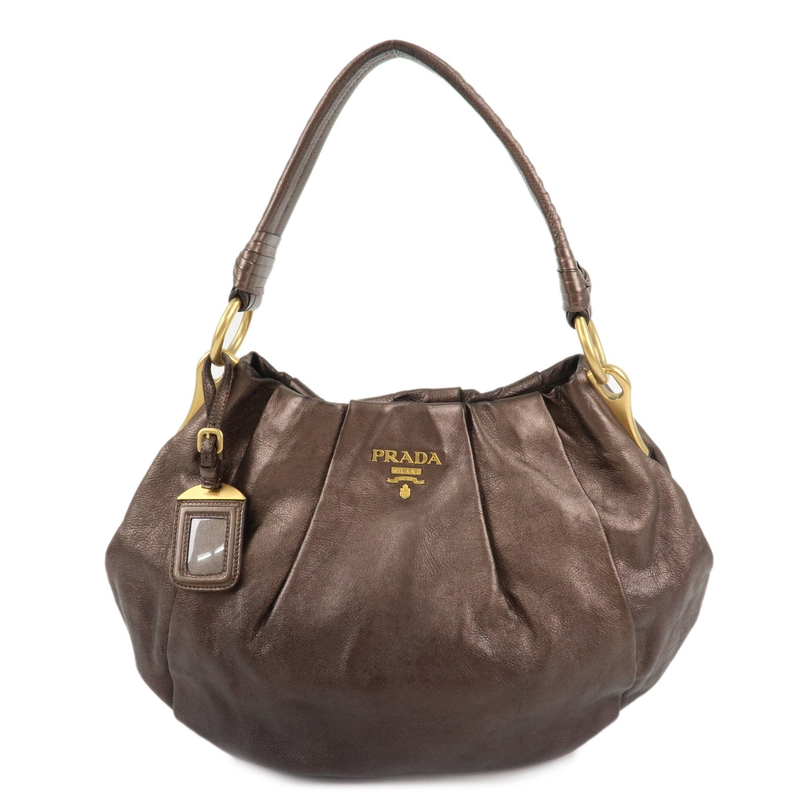 PRADA-Logo-Leather-Shoulder-Bag-Gradation-Metallic-Brown