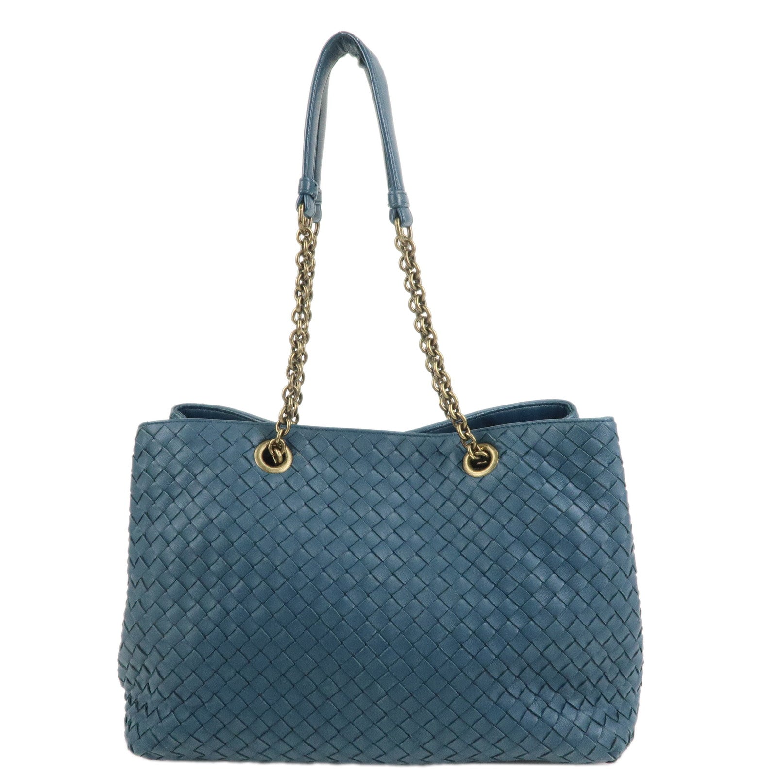 BOTTEGA-VENTA-Intrecciato-Leather-Shoulder-Bag-Hand-Bag-Blue