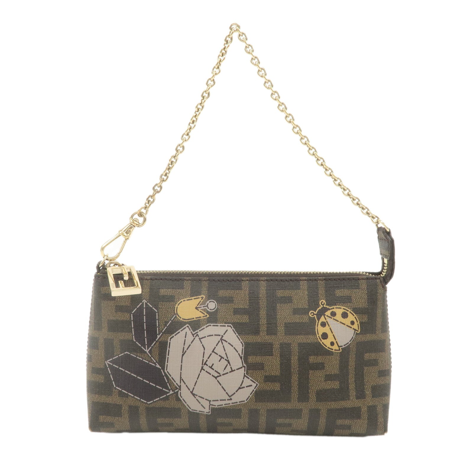 FENDI-PVC-Leather-Zucca-Ladybug-Print-Chain-Pouch-8BR592