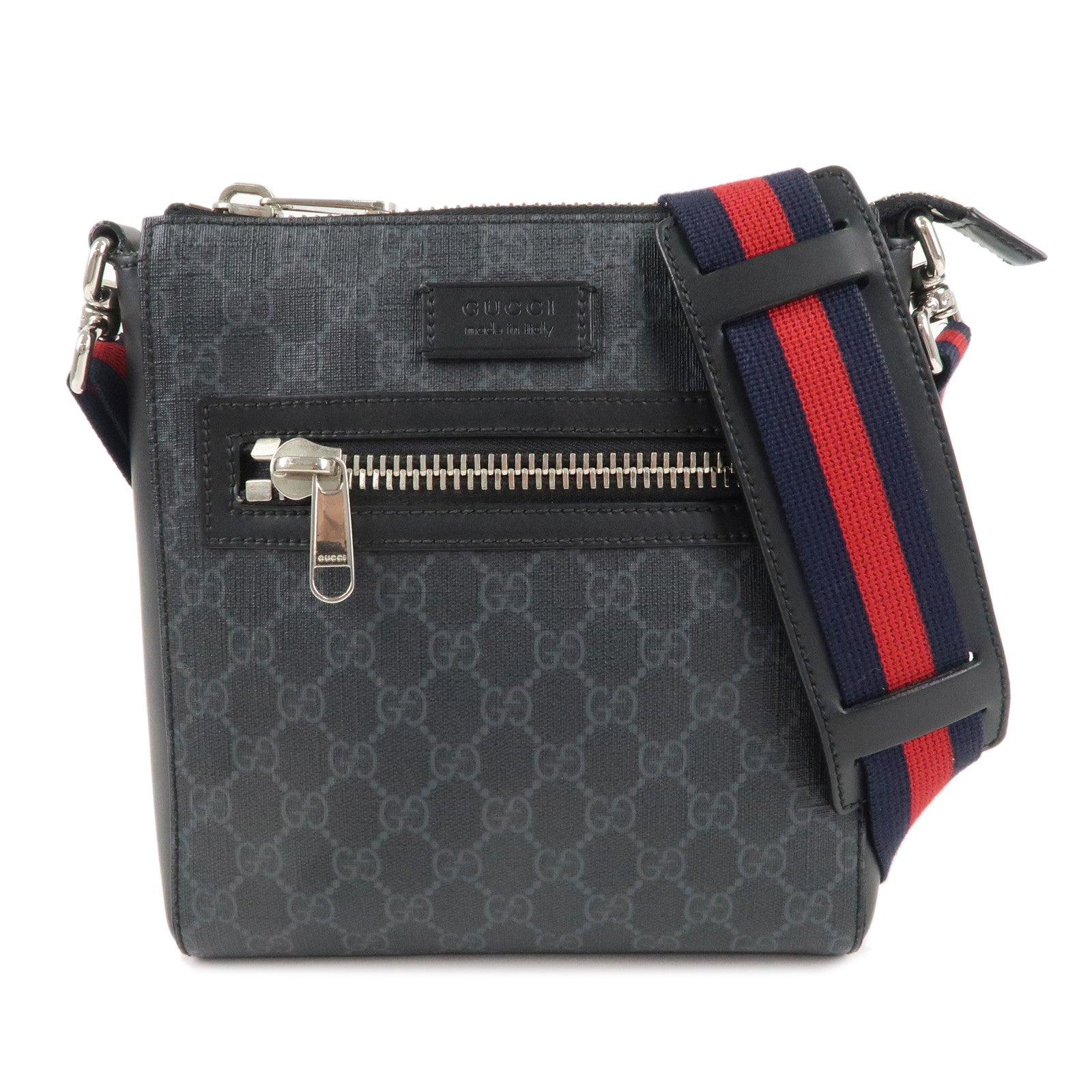 GUCCI-GG-Supreme-Leather-Small-Messenger-Bag-Black-Gray-523599