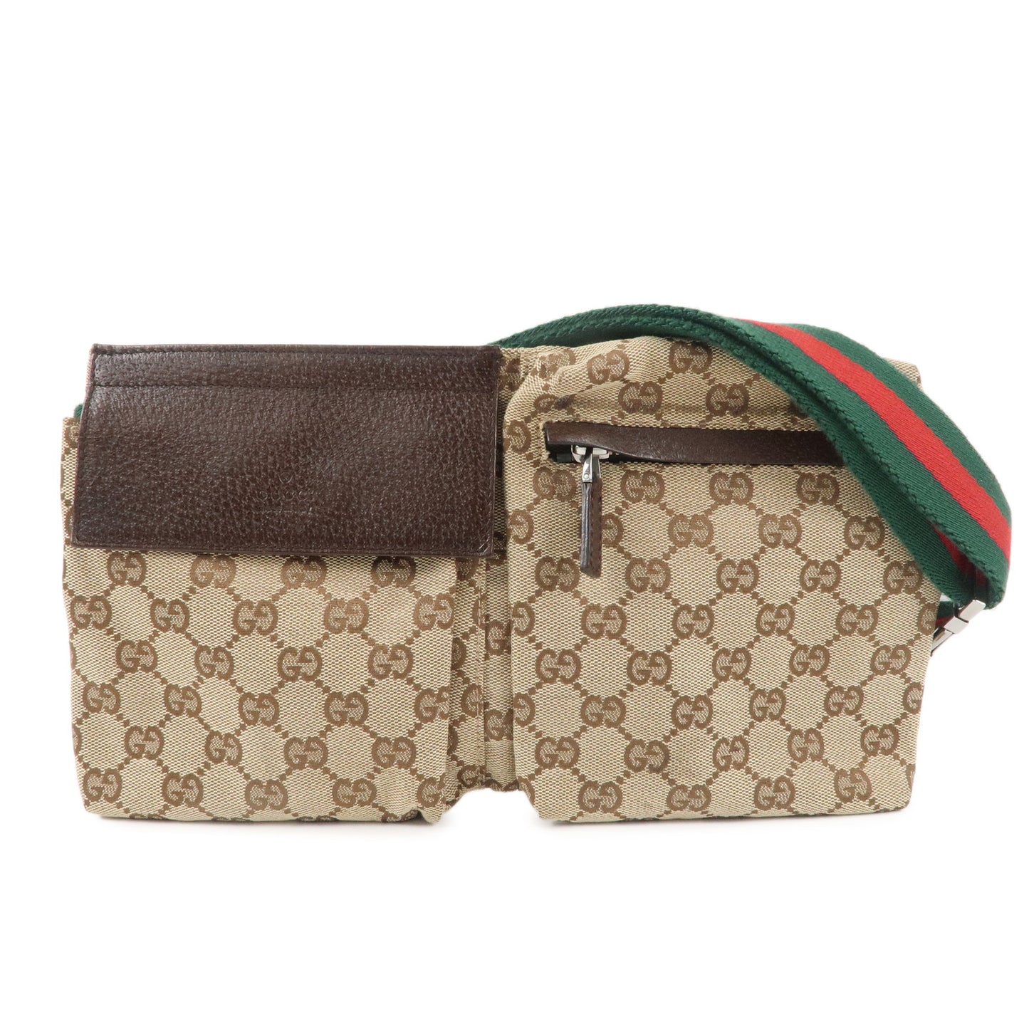 GUCCI-GG-Canvas-Leather-Waist-Bag-Crossbody-Bag-Beige-Brown-28566