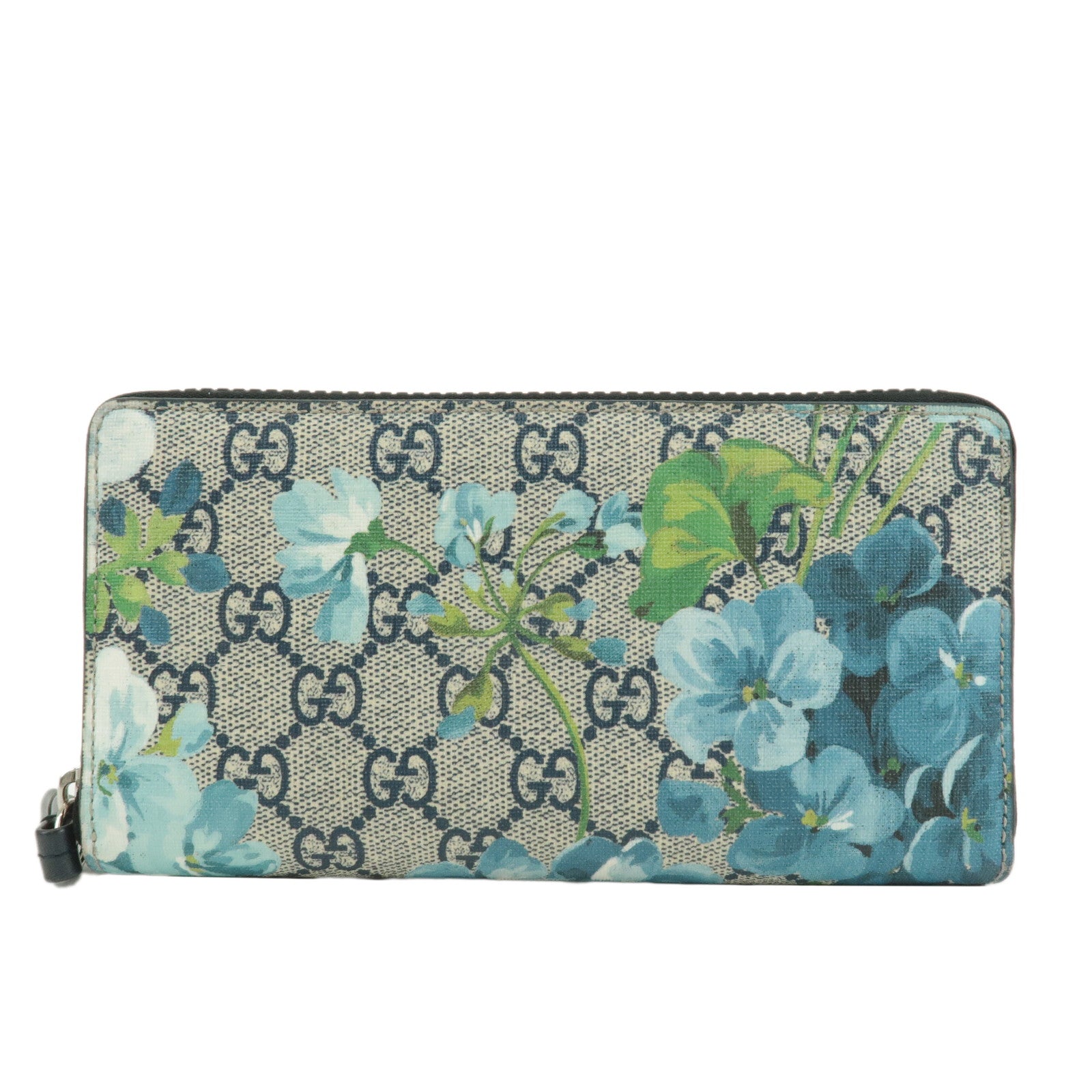 GUCCI-GG-Blooms-GG-Supreme-Leather-Round-Zipper-Long-Wallet-Flower