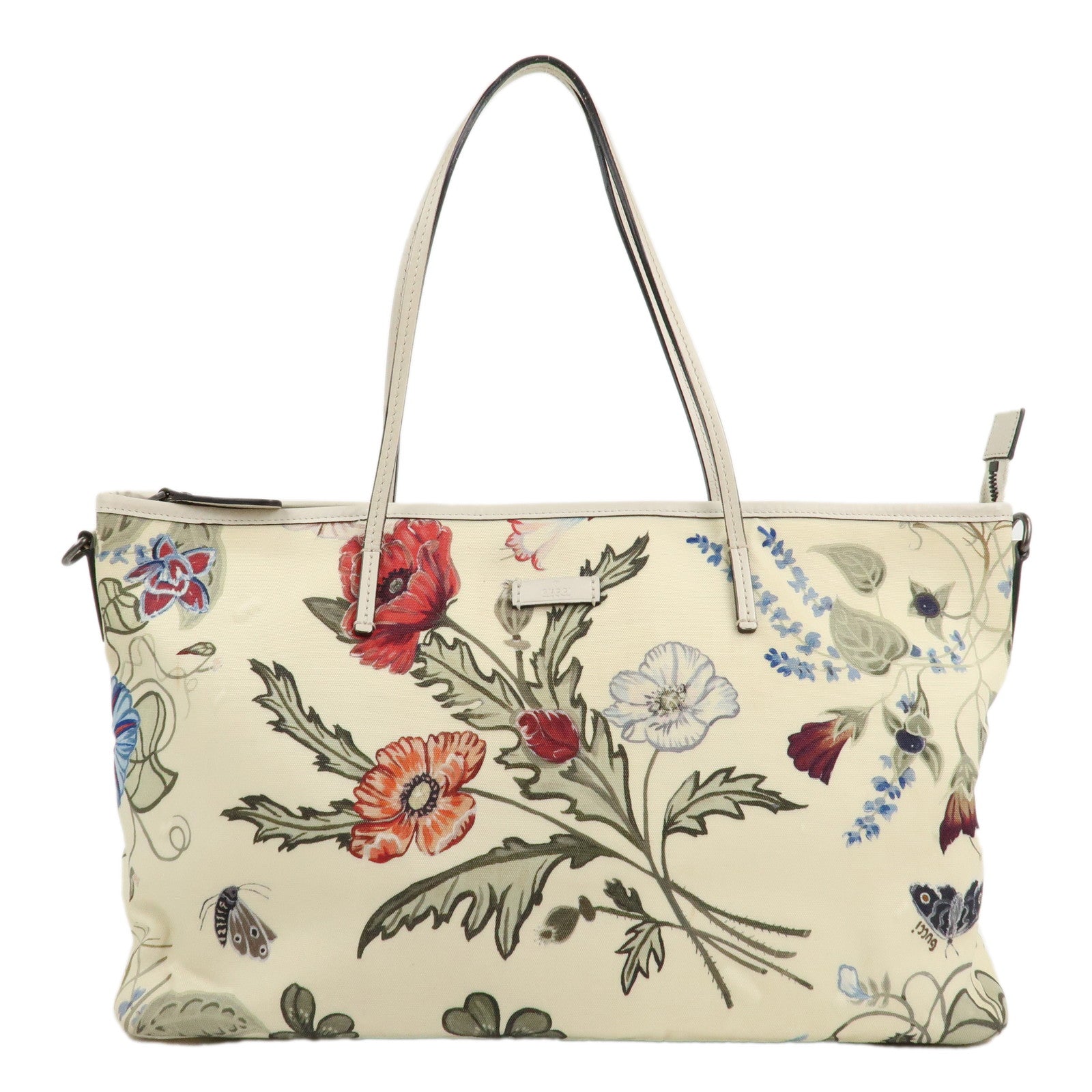 GUCCI-Flora-Canvas-Leather-Tote-Bag-Hand-Bag-Ivory-353437