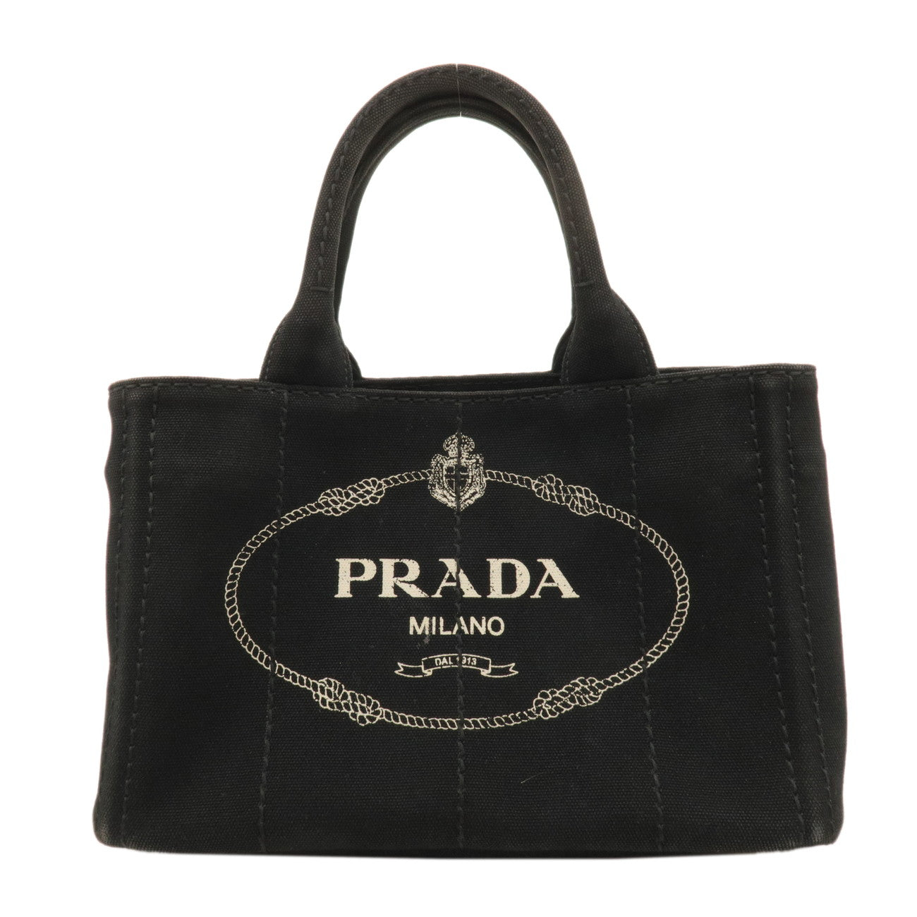 PRADA-Canapa-Mini-Canvas-Tote-Bag-Hand-Bag-Black-1BG439