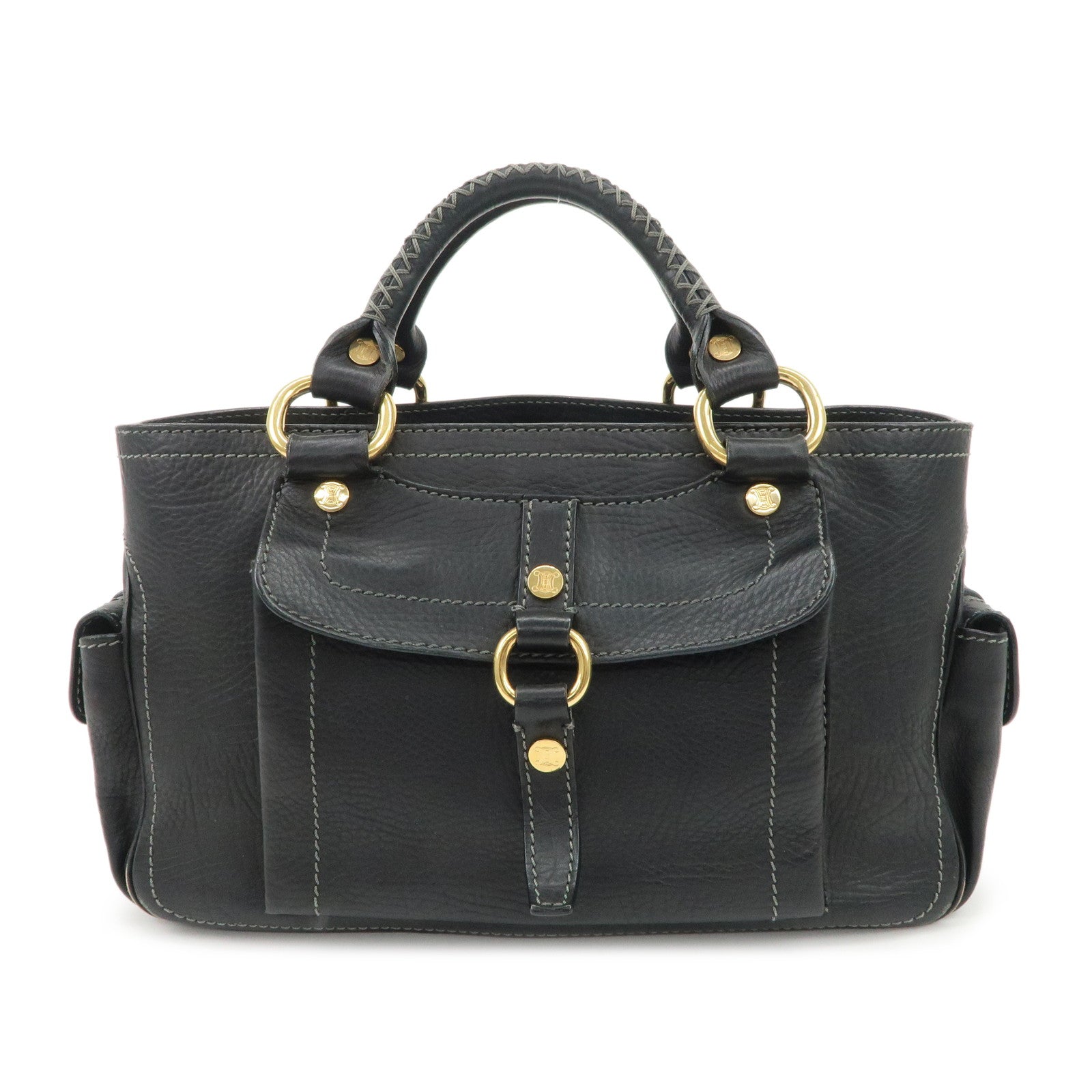 CELINE-Leather-Boogie-Bag-Hand-Bag-Black