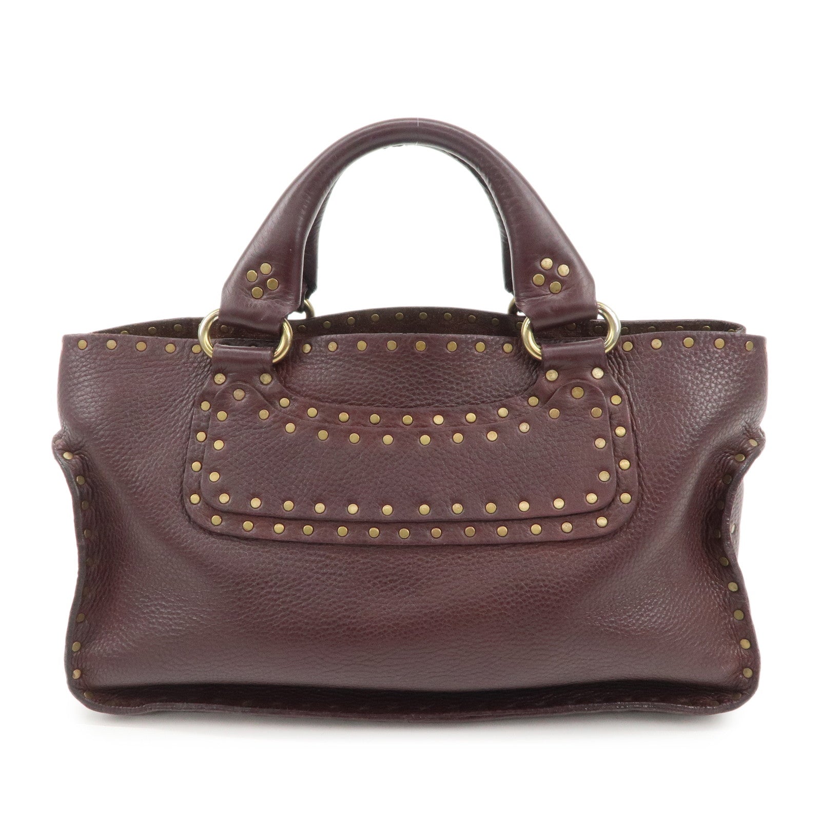 CELINE-Leather-Boogie-Bag-Hand-Bag-Gold-Studs-Bordeaux