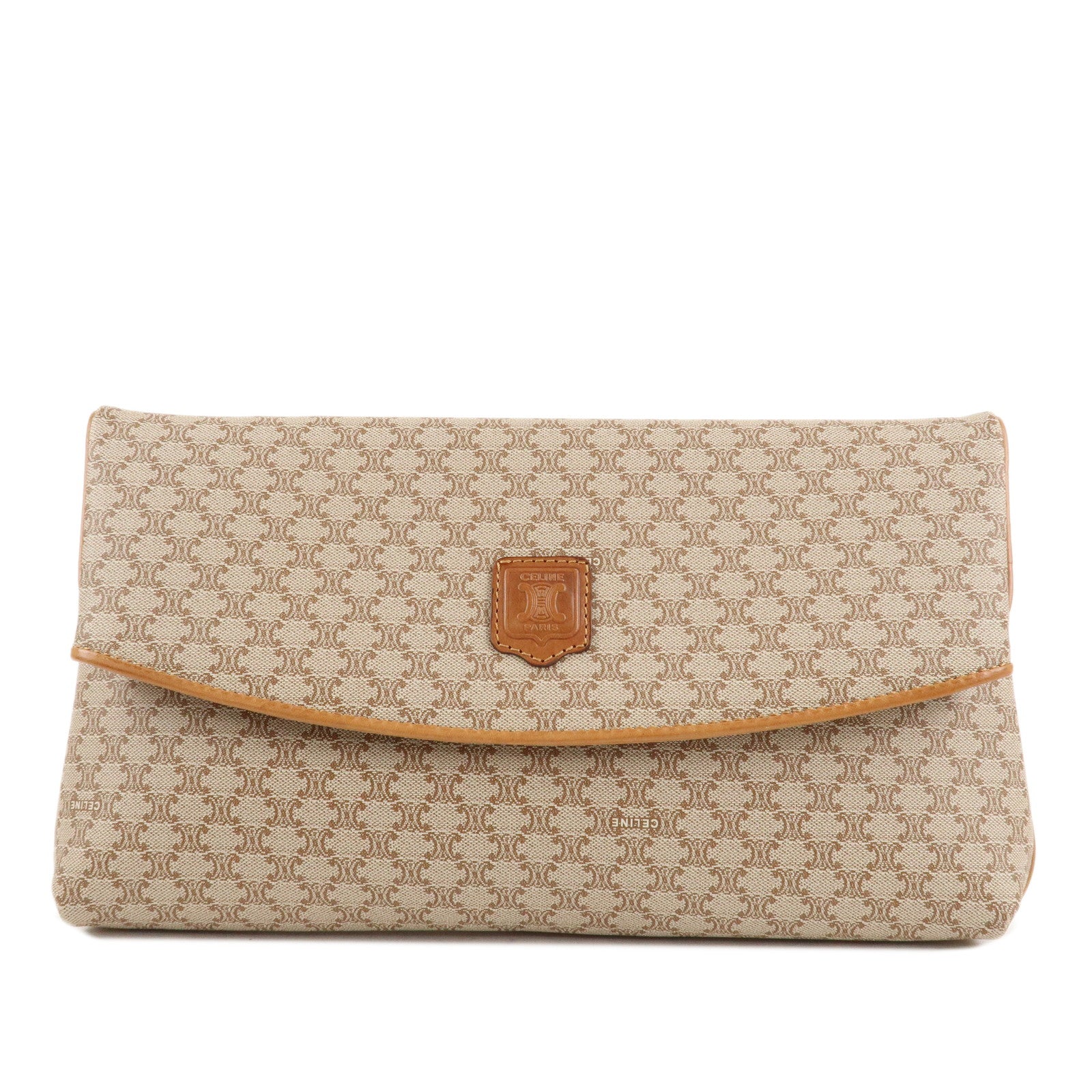 CELINE-Macadam-PVC-Leather-Clutch-Bag-Pouch-Beige-Brown