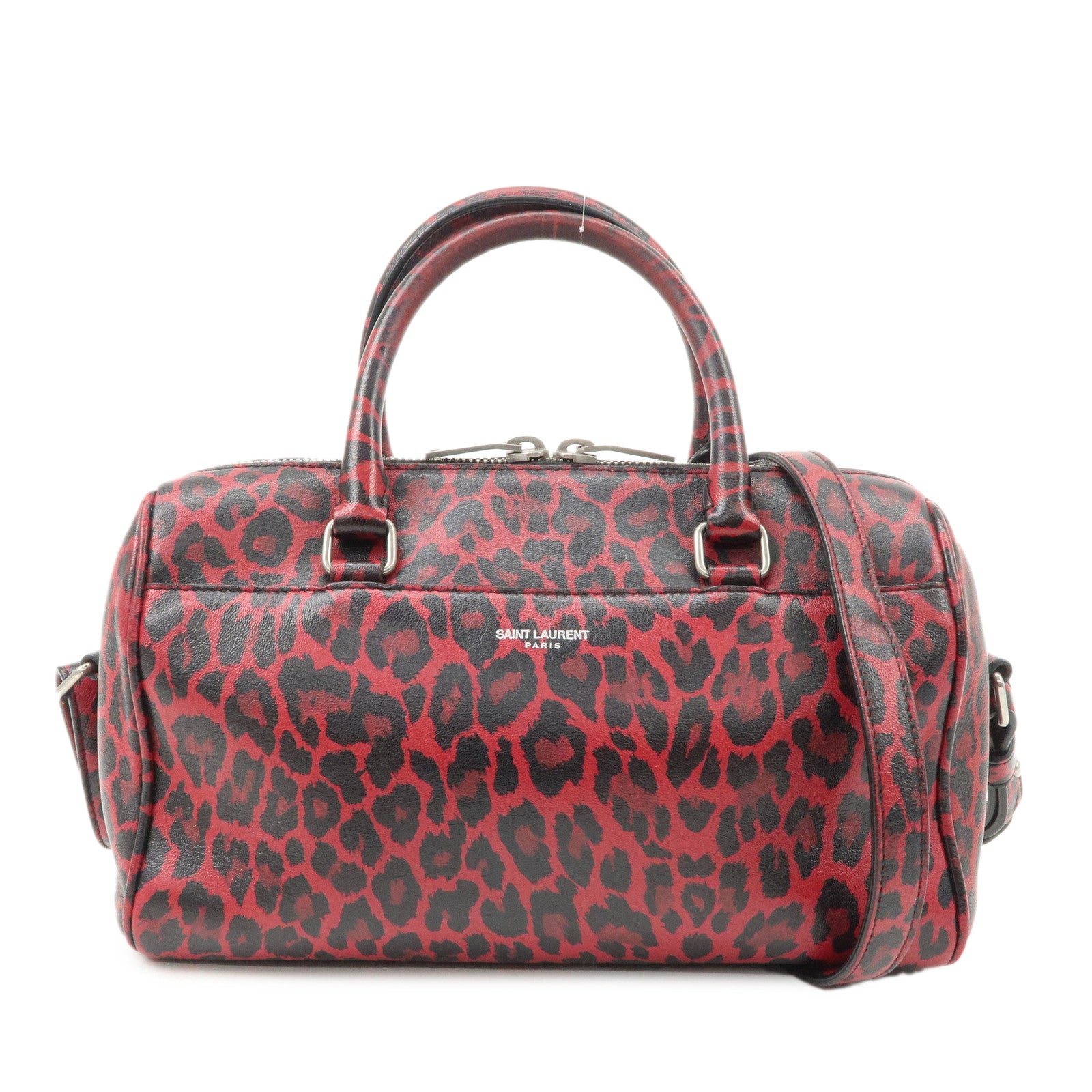 Yves-Saint-Laurent-Paris-Leather-Baby-Duffle-2WAY-Shoulder-Bag-Red