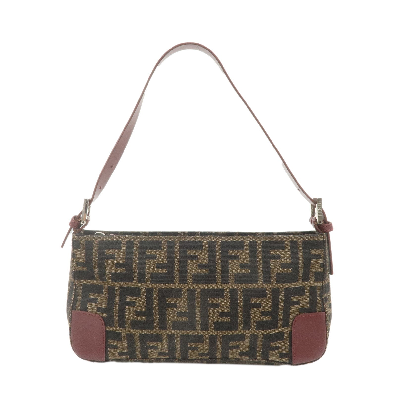 FENDI-Zucca-Canvas-Leather-Shoulder-Bag-Brown-Bordeaux-8BR207