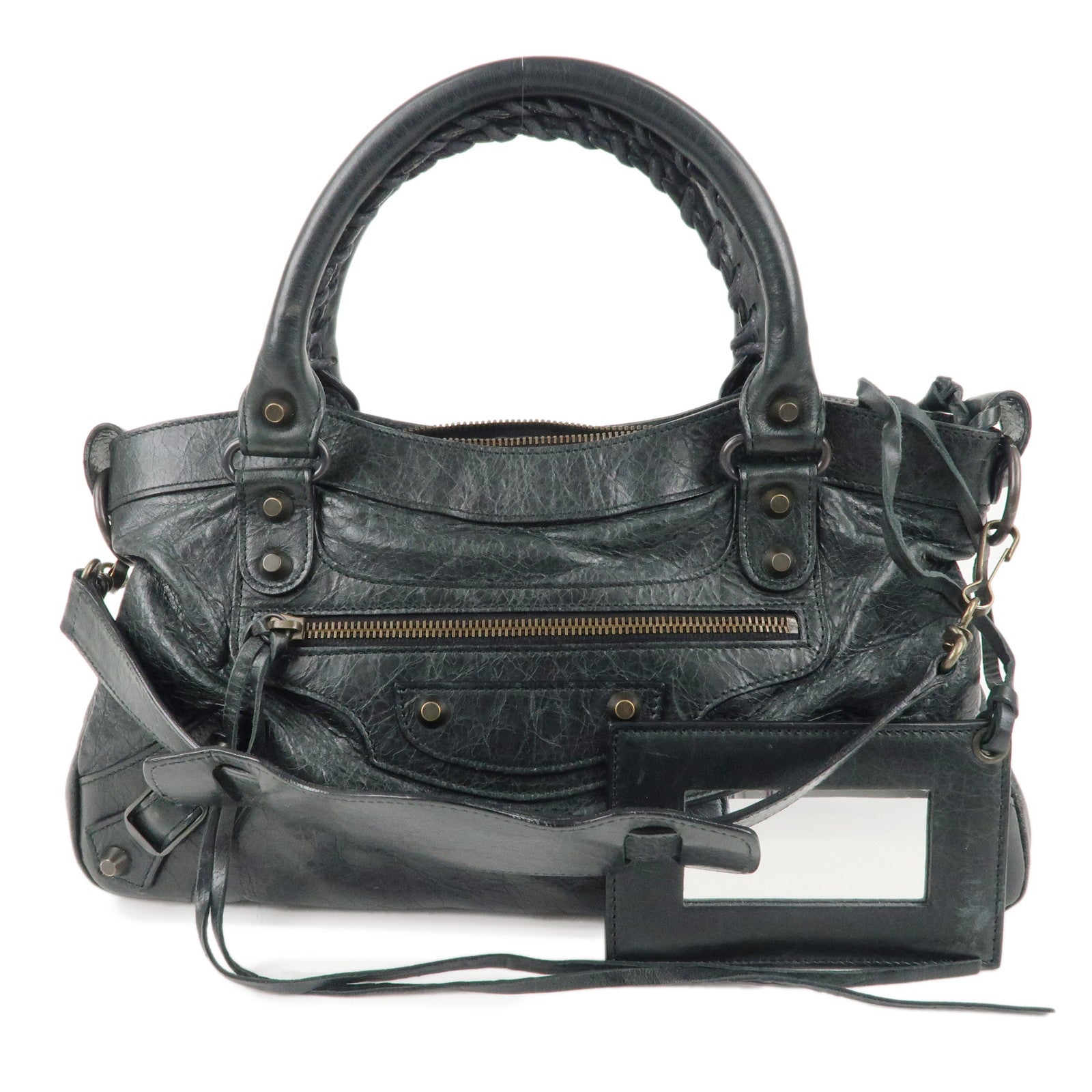 BALENCIAGA-The-First-Leather-2Way-Bag-Hand-Bag-Black-103208