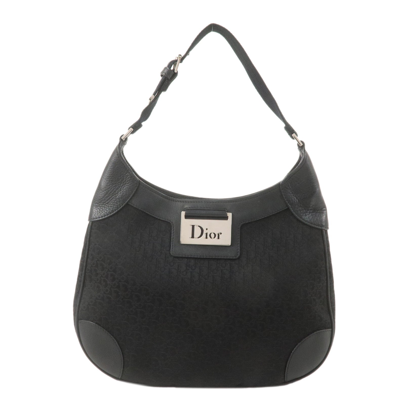 Christian-Dior-Trotter-Canvas-Leather-One-Shoulder-Bag-Black