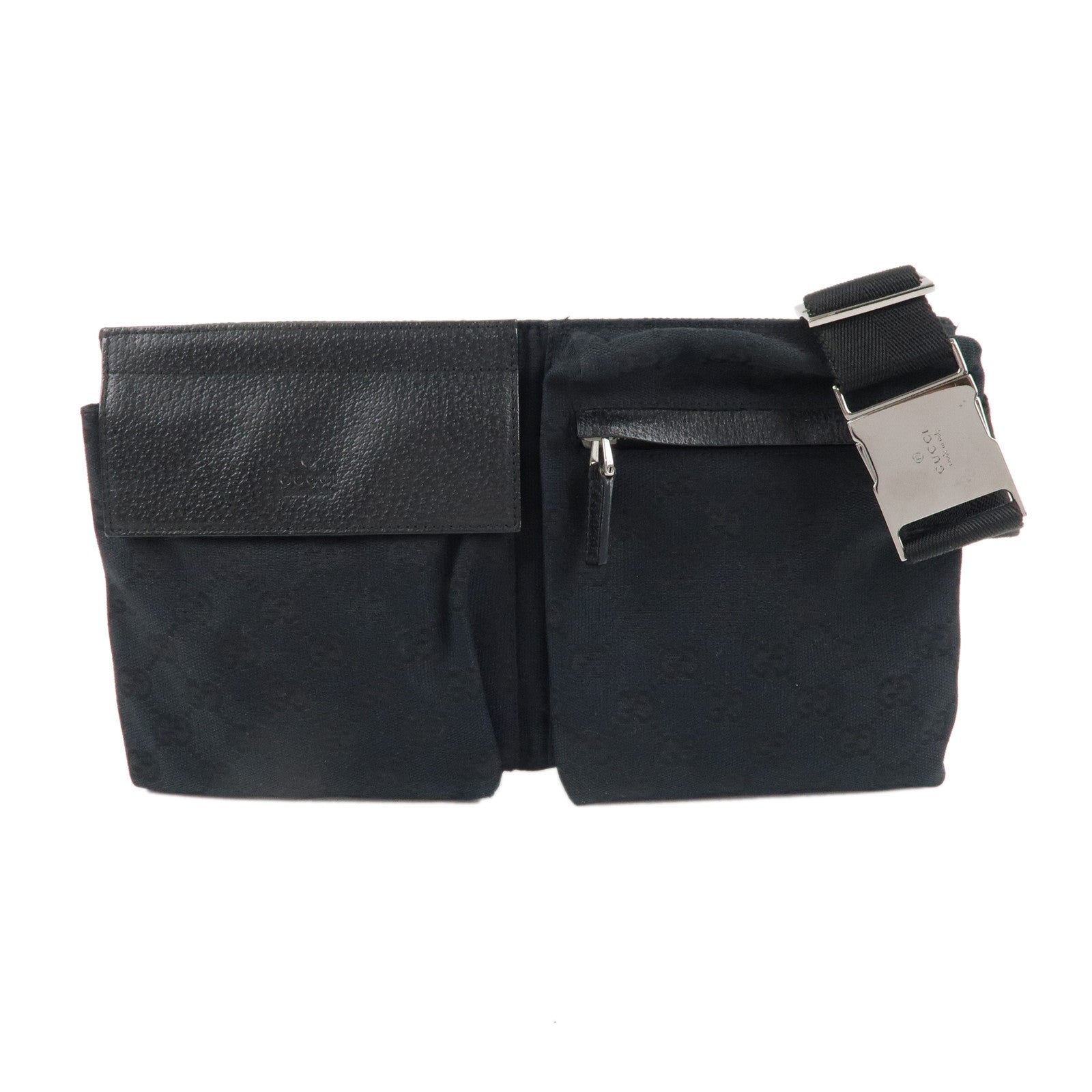 GUCCI GG Canvas Leather Waist Bag Waist Pouch Black 28566