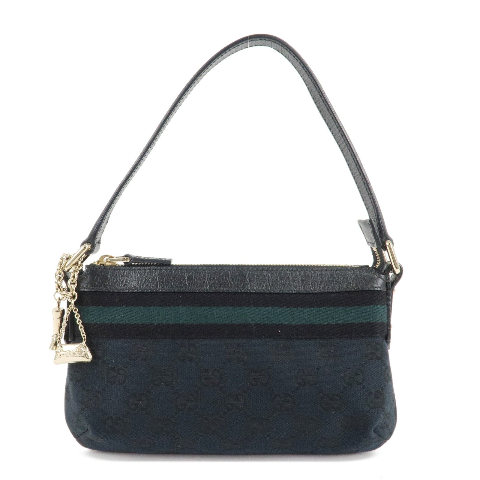 GUCCI-Sherry-GG-Canvas-Leather-Shoulder-Bag-Black-145970