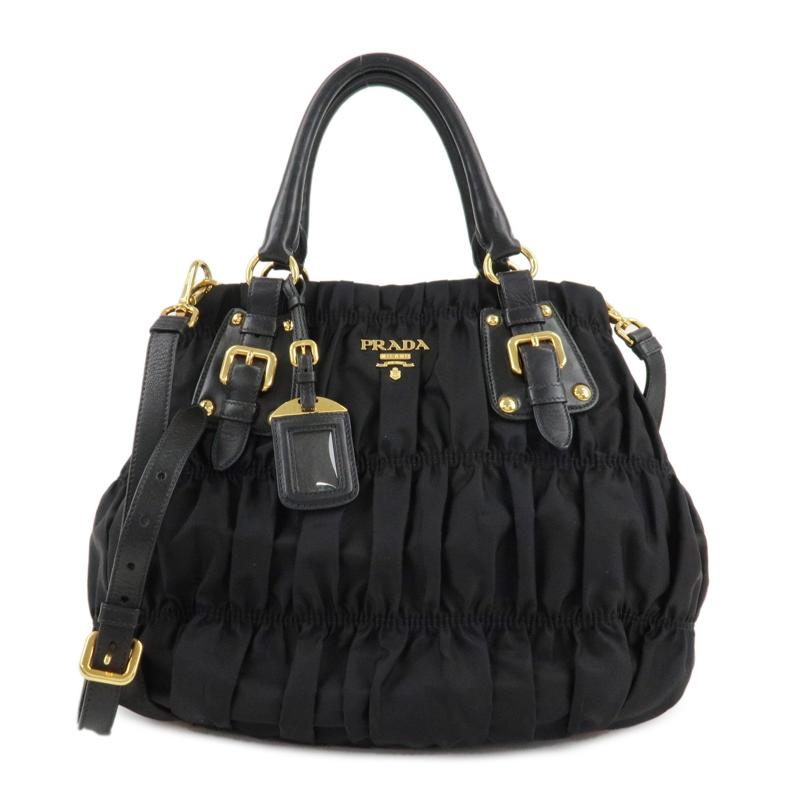 PRADA-Nylon-Leather-Gather-2WAY-Bag-Hand-Bag-Black-Nero-BN1792