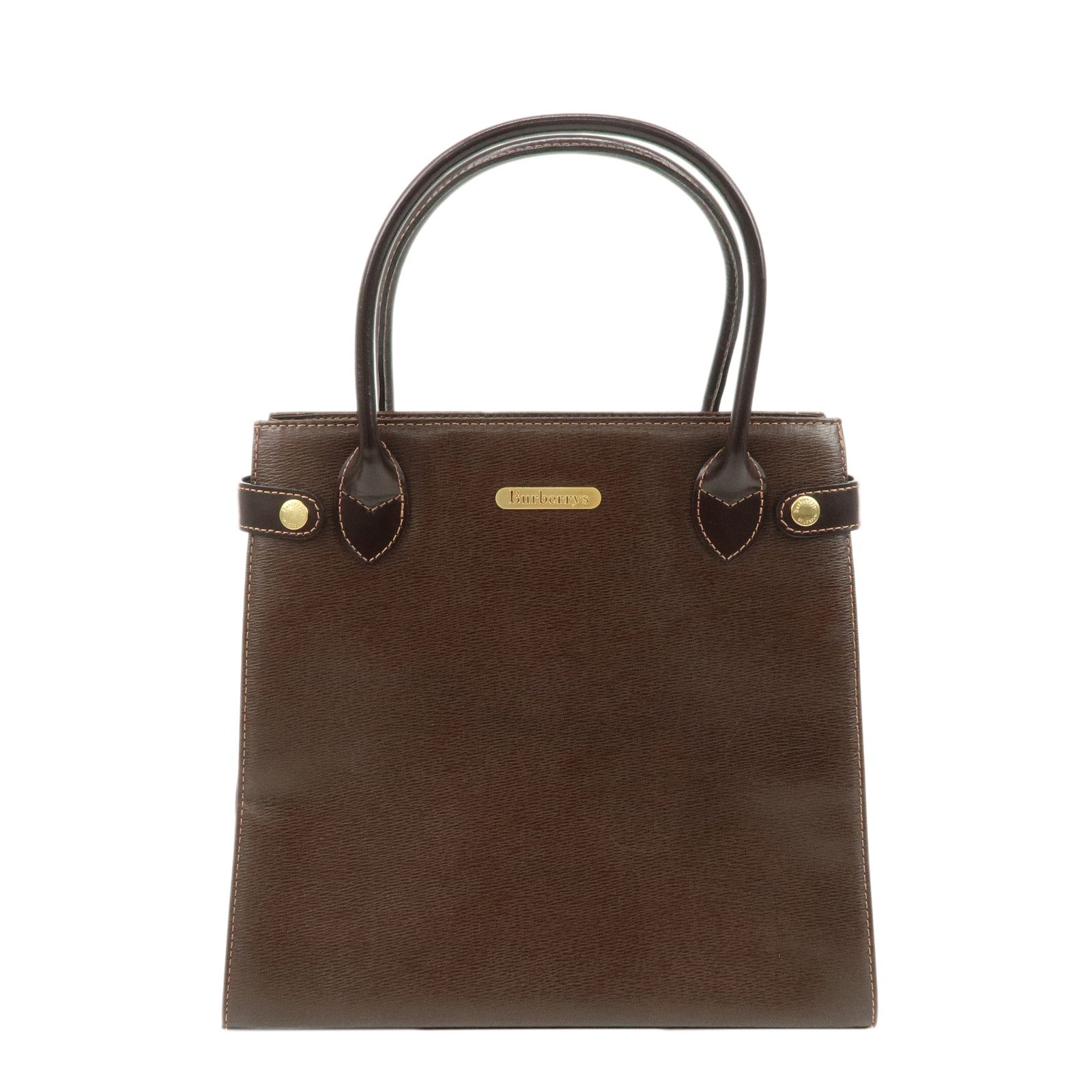 BURBERRY-Leather-Tote-Bag-Hand-Bag-Brown-Gold-Hardware