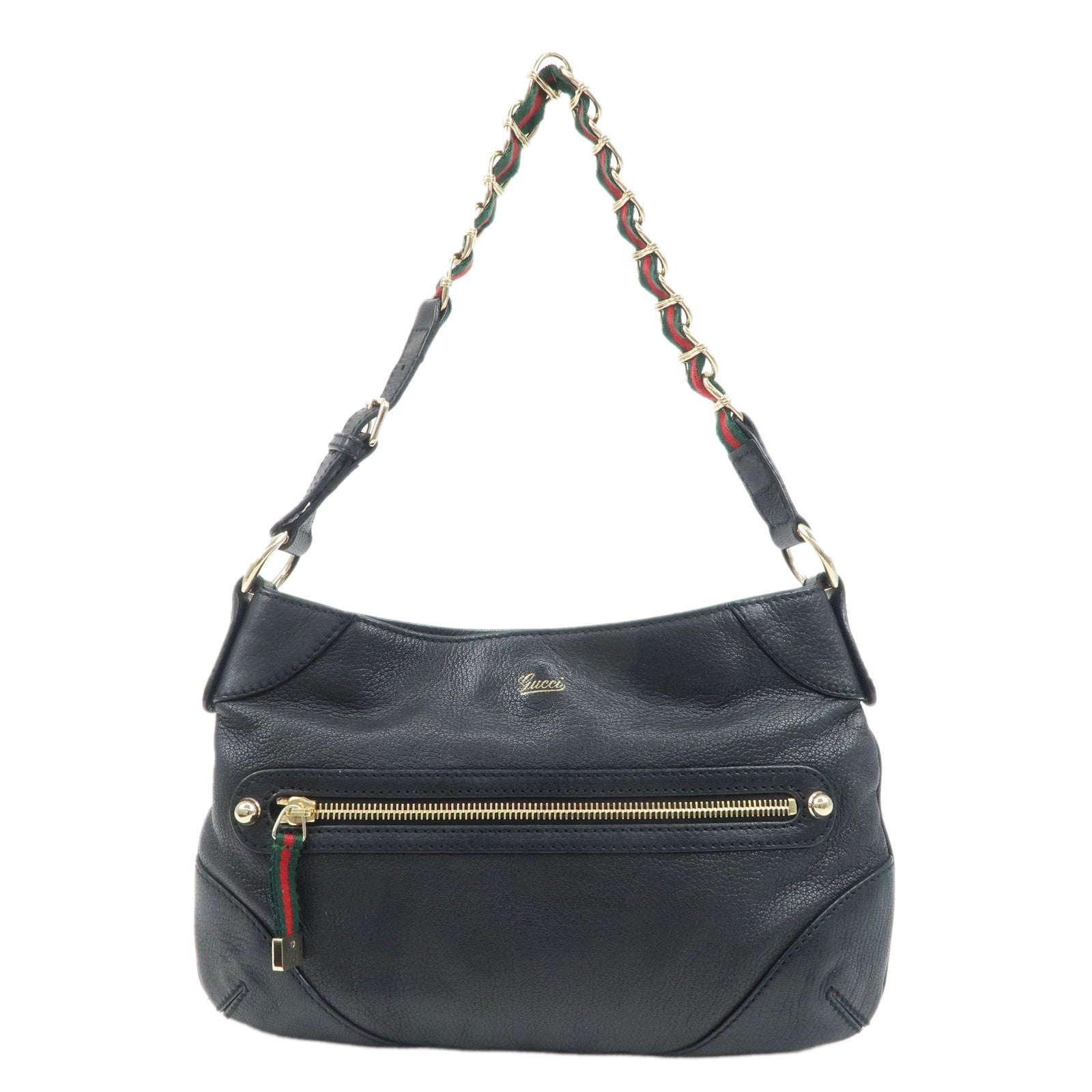 GUCCI-Sherry-Leather-Chain-Shoulder-Bag-Hand-Bag-Black-153011