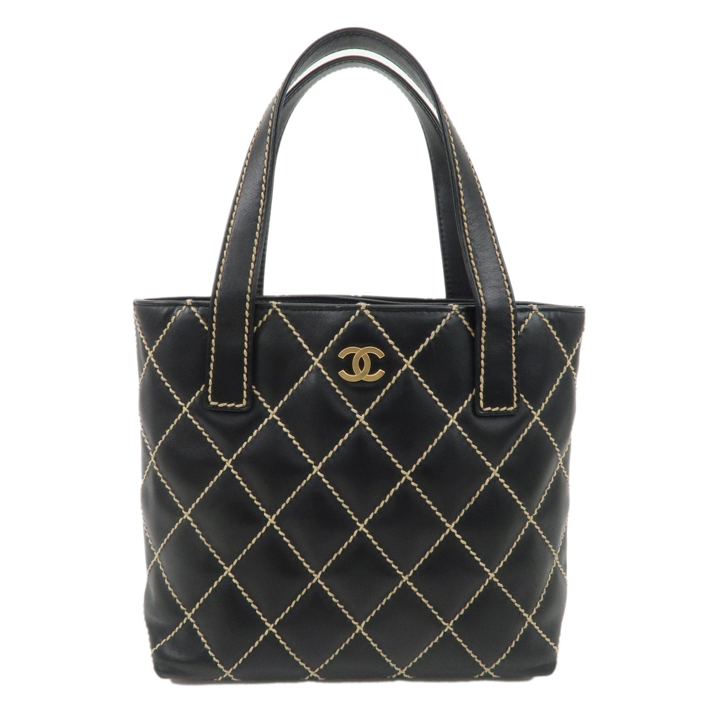 CHANEL-Wild-Stich-Lamb-Skin-Tote-Bag-Hand-Bag-Black-A18126