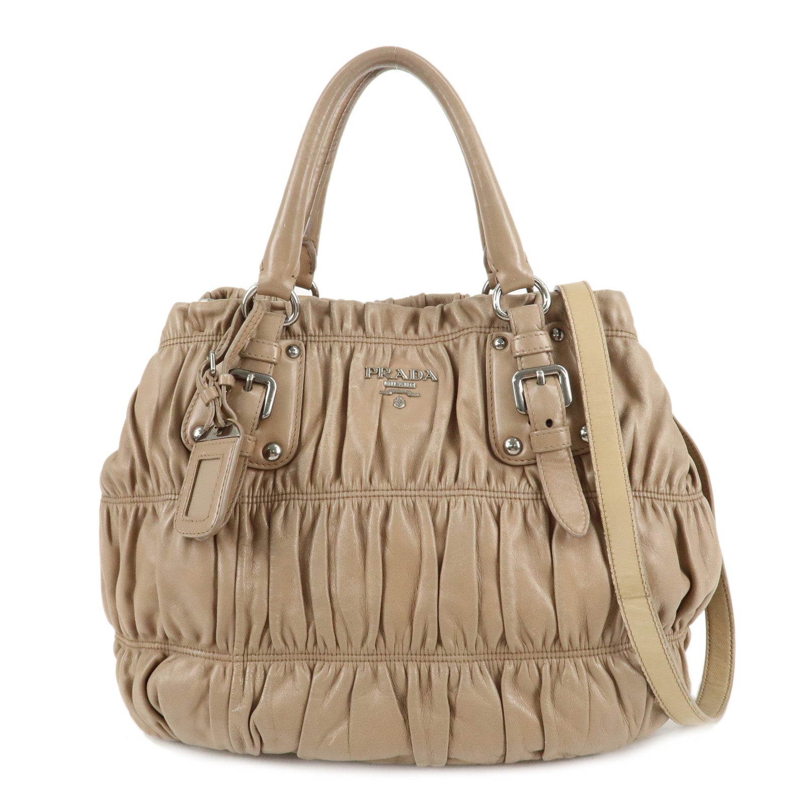 PRADA-Leather-2Way-Hand-Bag-Shoulder-Bag-Beige-N1788