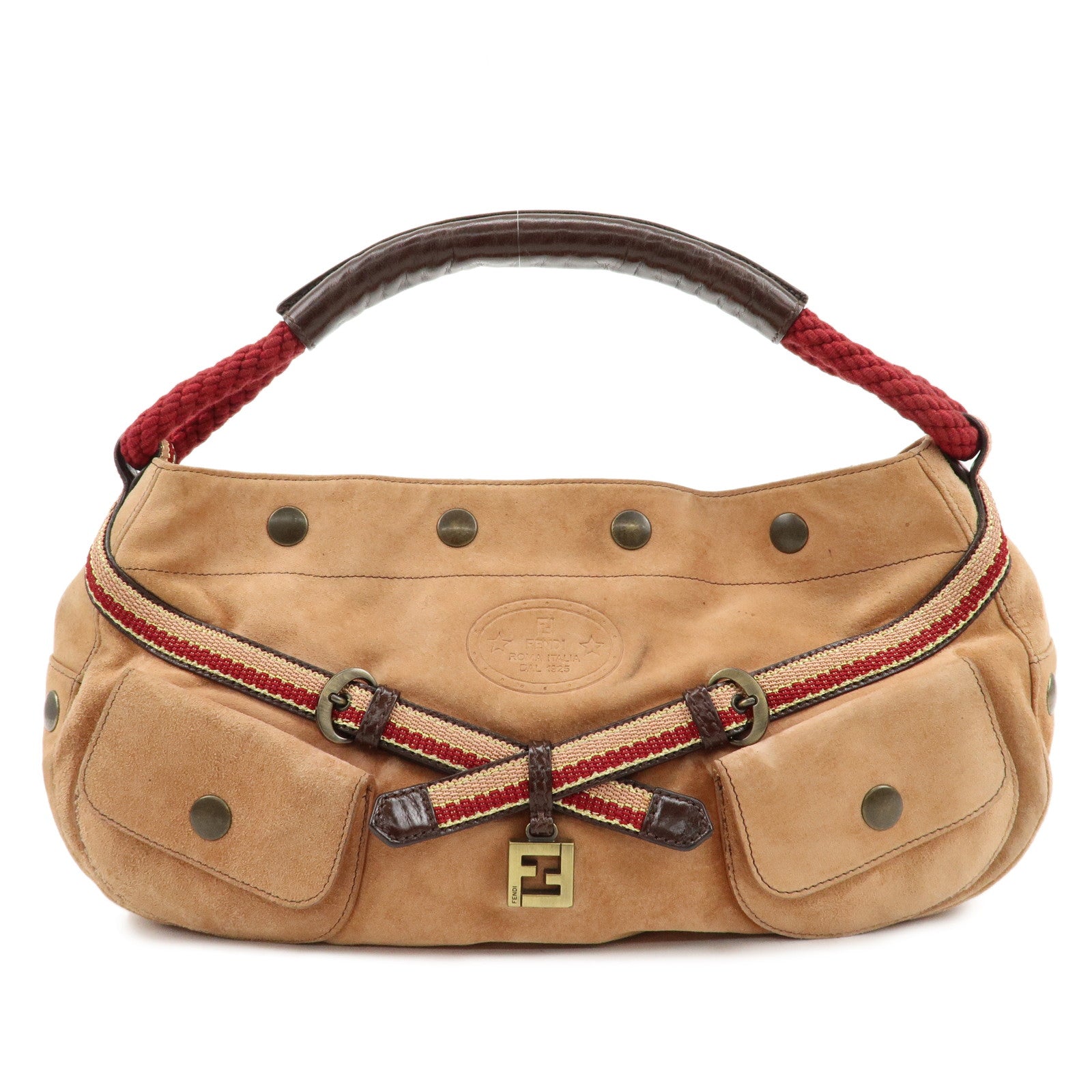 FENDI-Logo-Suede-Leather-Shoulder-Bag-Hand-Bag-Brown-8BR519